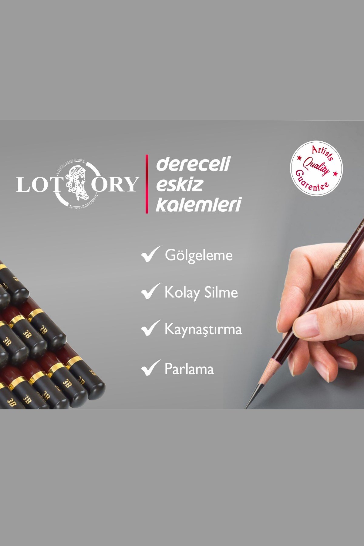 32'li Eskiz Çizim Kalem Seti (Artist Kalite Dereceli Kurşun Kalemler) Rulo Kalemlik ve Defter Hediyeli