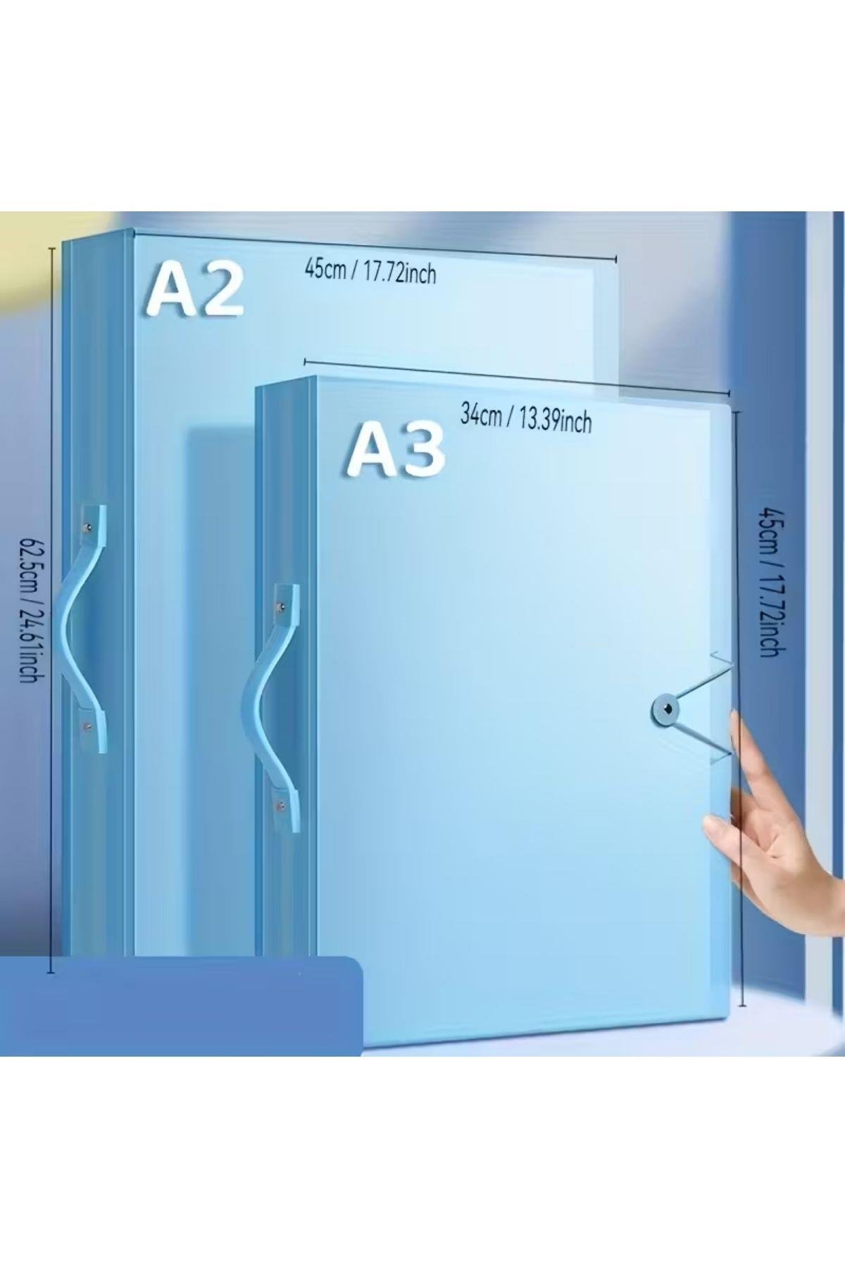A2 Sunum Dosyası (35x50 uyumlu), Resim Çantası, 40 Cep-80 Kapasiteli, Mavi
