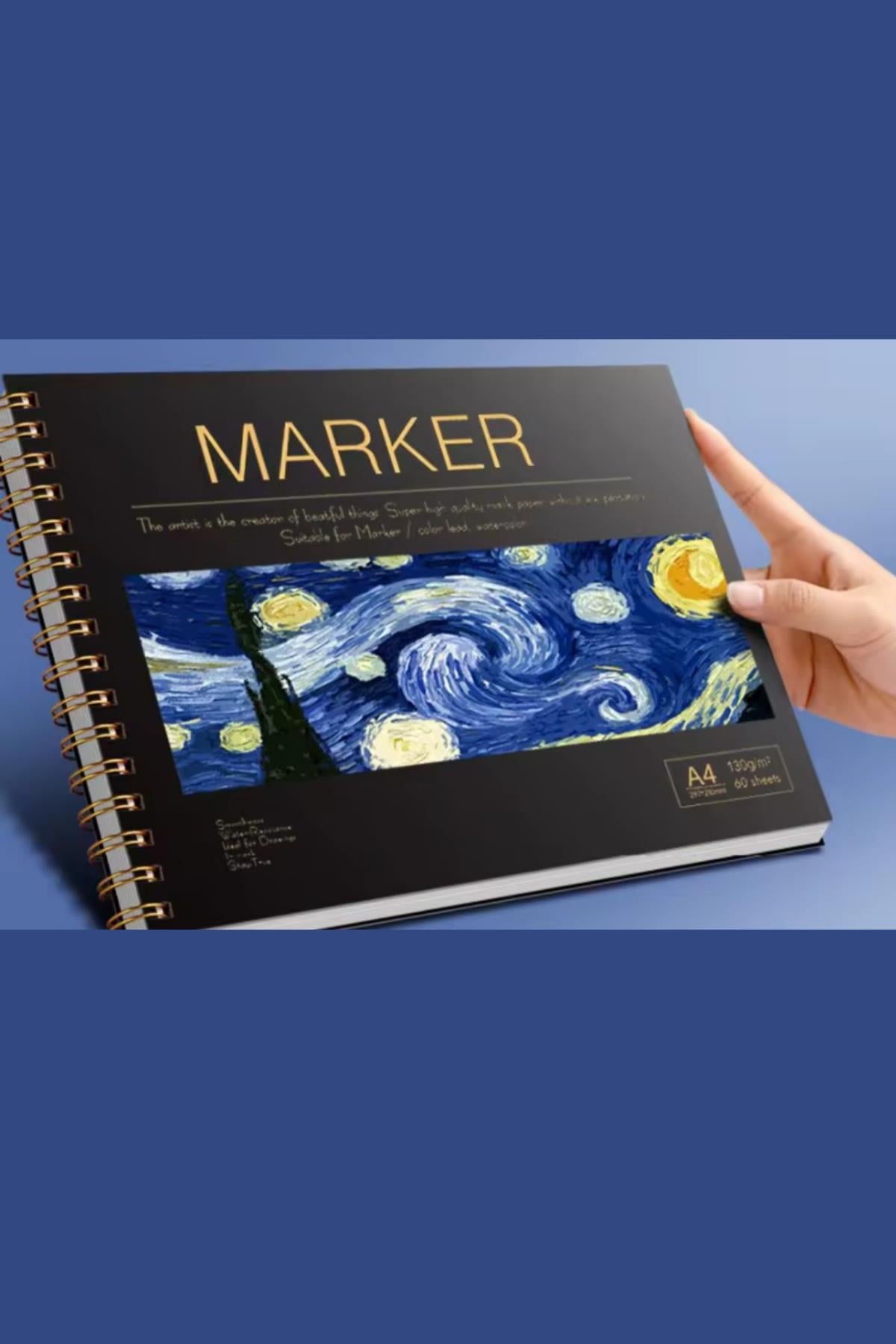 A4 Marker Kalem Defteri-Sert Kapak, 60 Yaprak 130gr (Arkaya Geçirmez)