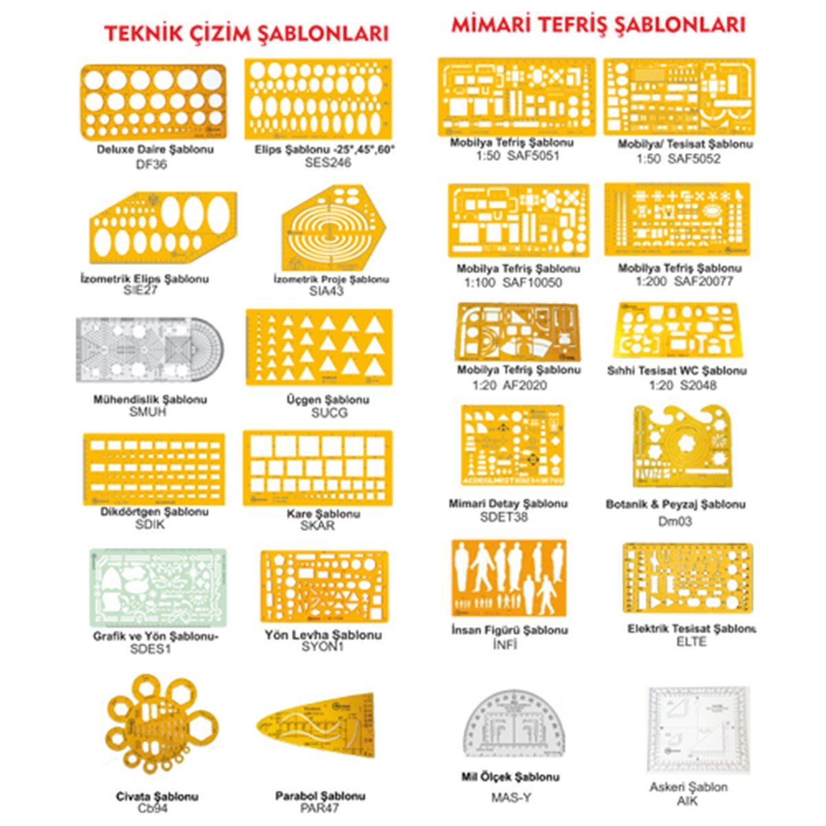ArtScholarr1:100 Mobilya/ Tesisat Şablonu (SAF5055)