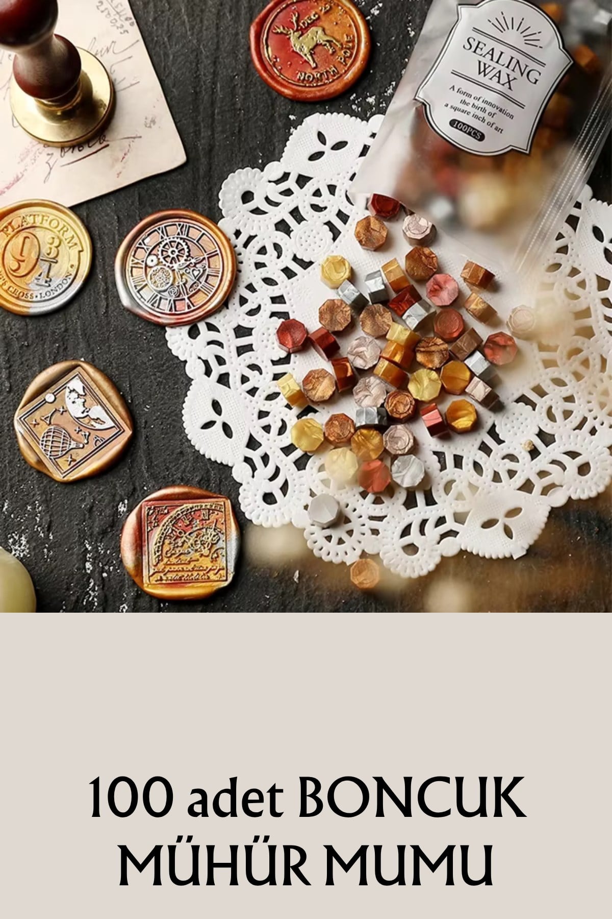 Boncuk Mühür Mumu 100 Adet Gold Mix