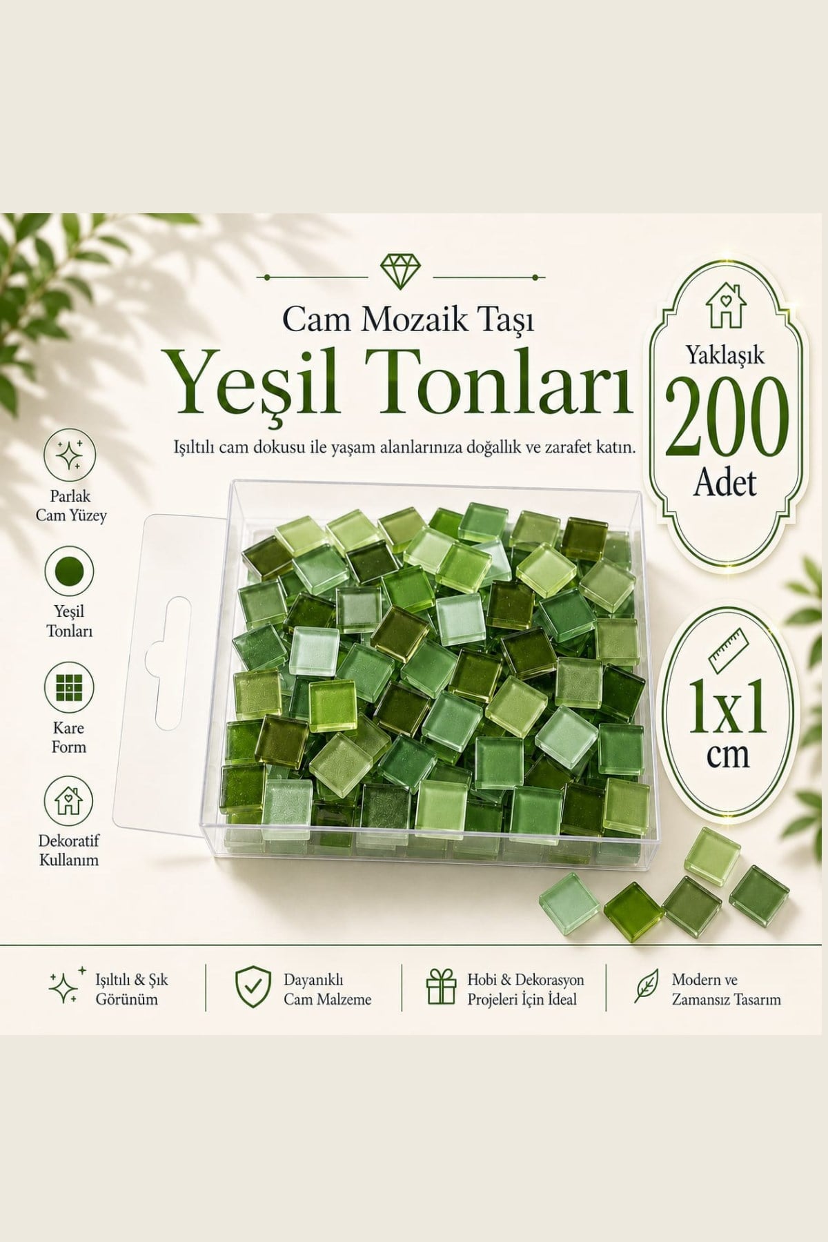 Cam Mozaik Taşı 1*1cm 200 Adet Karışık Renkler