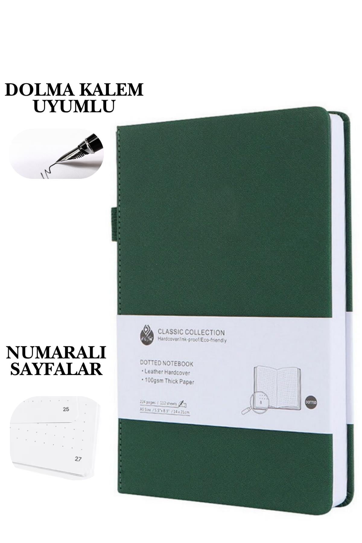 Dolma Kalem Uyumlu, Numaralı Not Defteri 14*21cm, 110gr Noktalı 220 sayfa Defter