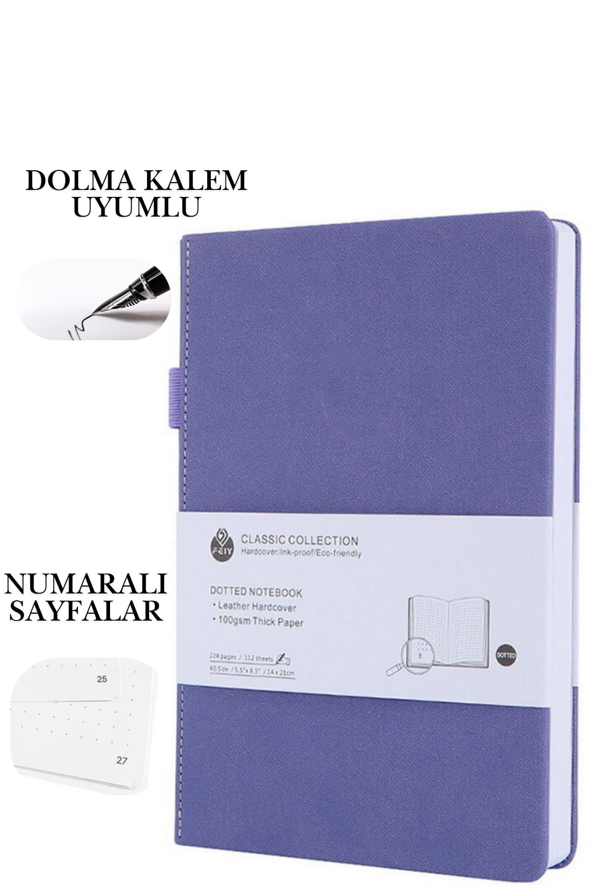 Dolma Kalem Uyumlu, Numaralı Not Defteri 14*21cm, 110gr Noktalı 220 sayfa Defter