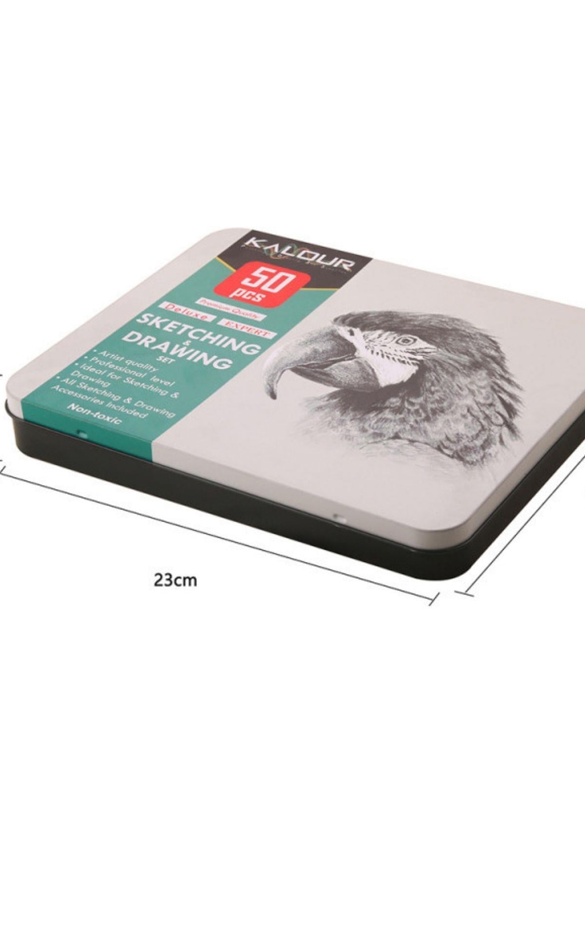 Eskiz Karakalem Çizim Seti 50 Parça, Metal Kutulu (Defter Hediyeli)