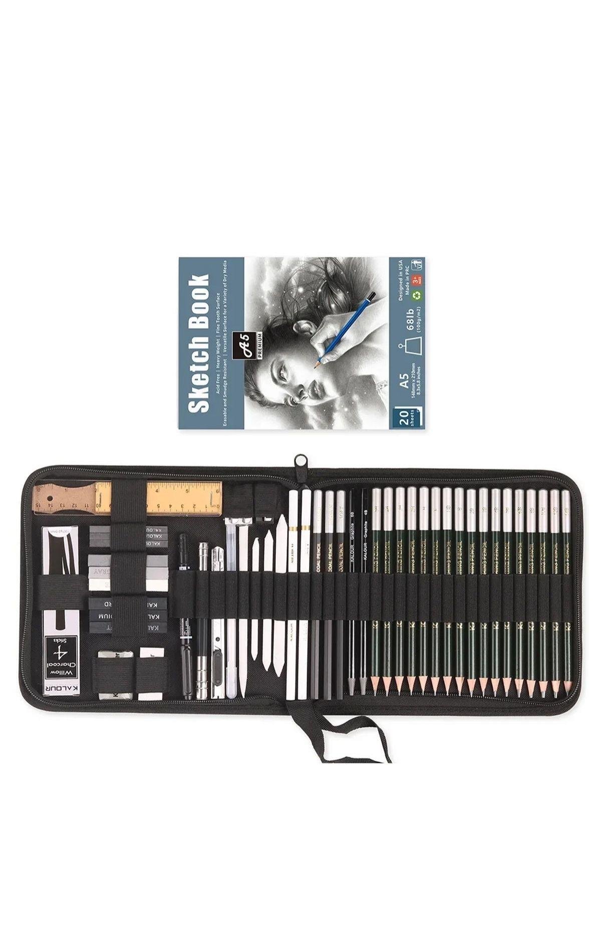 Eskiz Karakalem Çizim Seti, 54 Parça- Çantalı (Defter Hediyeli)