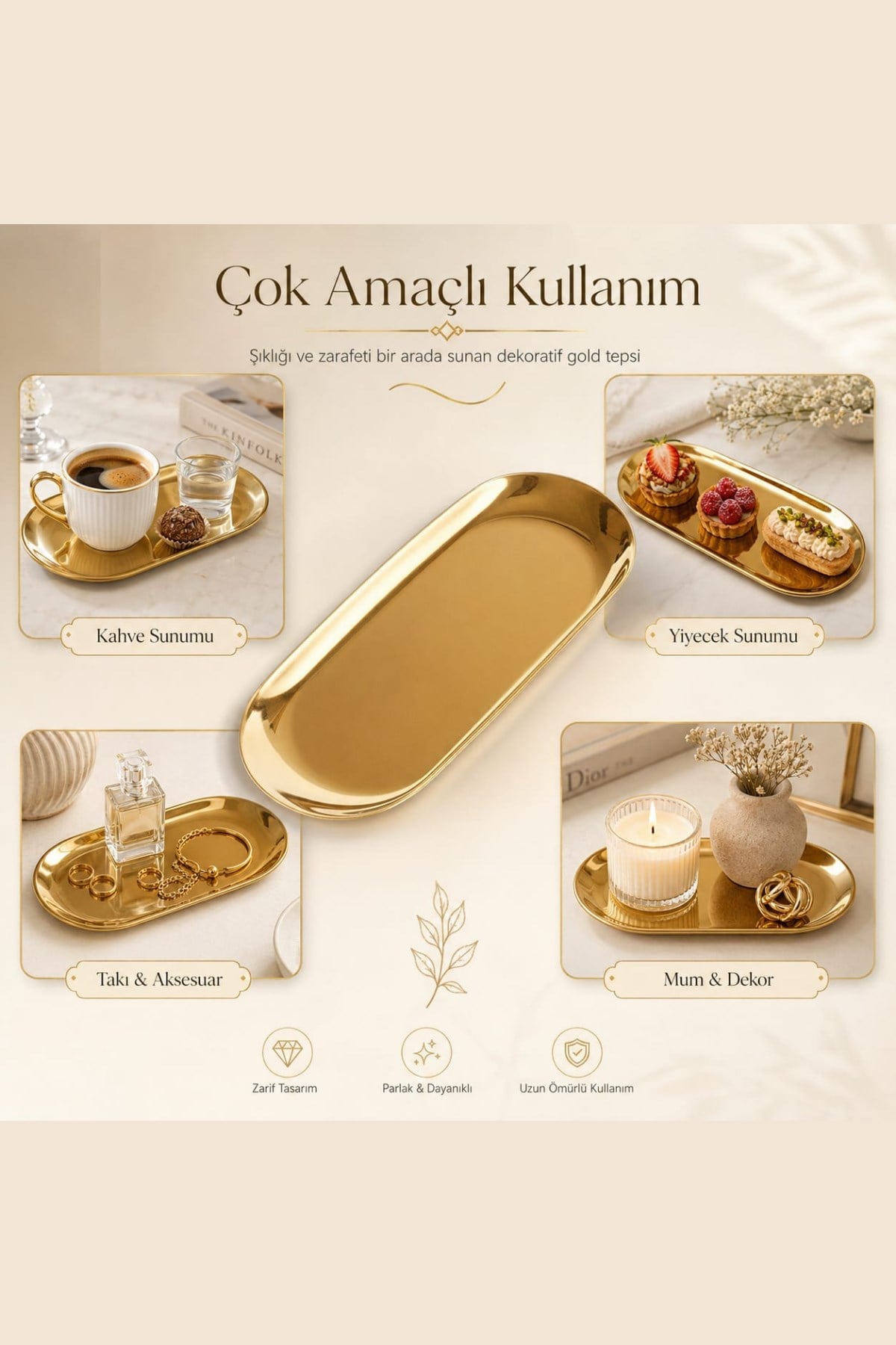 Gold Dekoratif Sunum Tepsisi 30cm 1 Adet