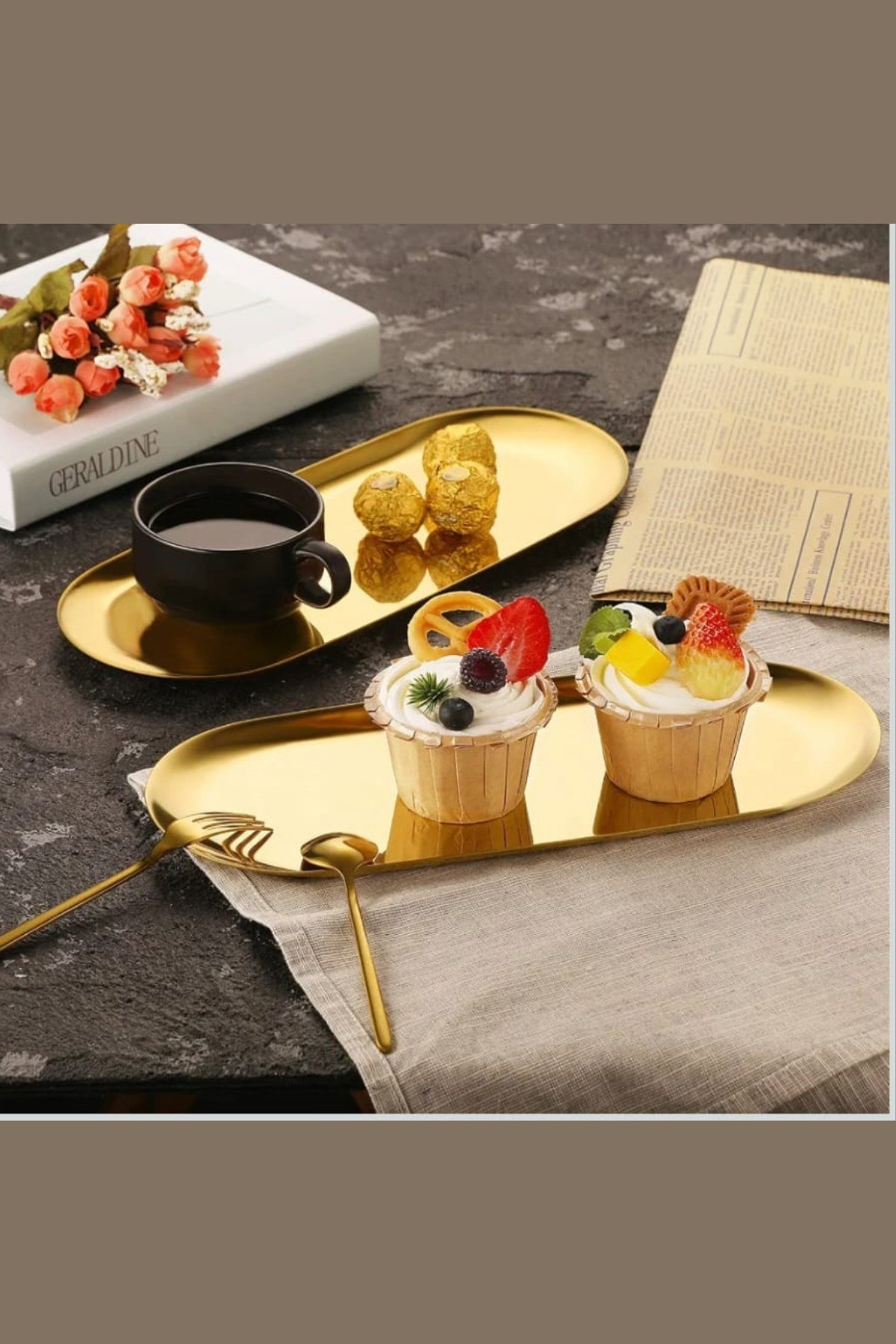 Gold Dekoratif Sunum Tepsisi 30cm 1 Adet