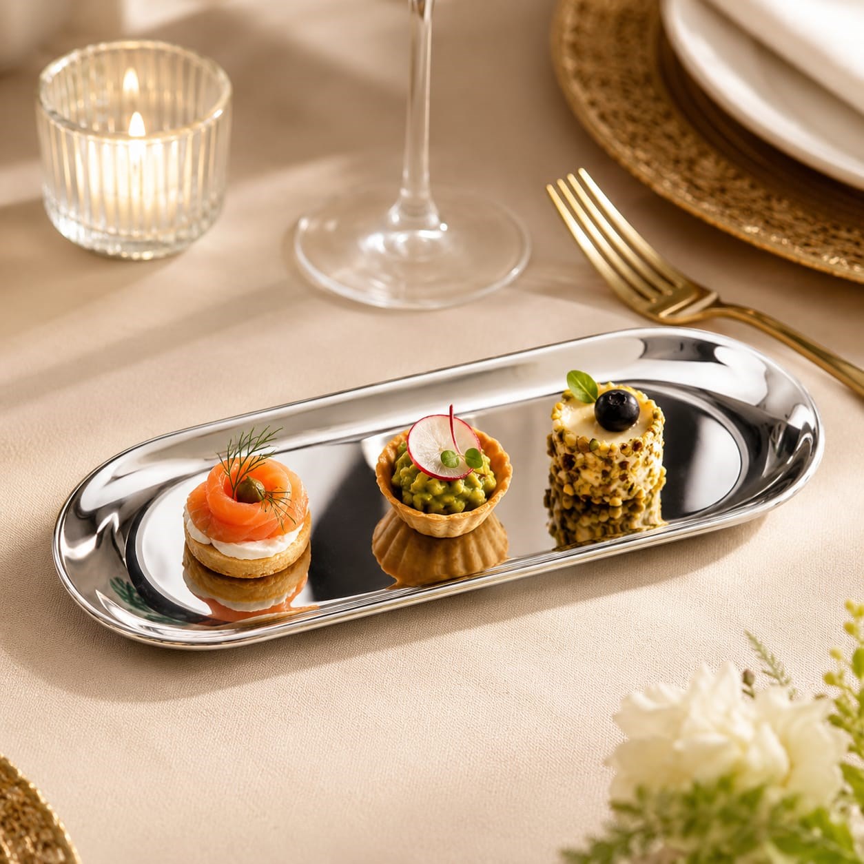 Gümüş Dekoratif Sunum Tepsisi 23 cm 1 Adet