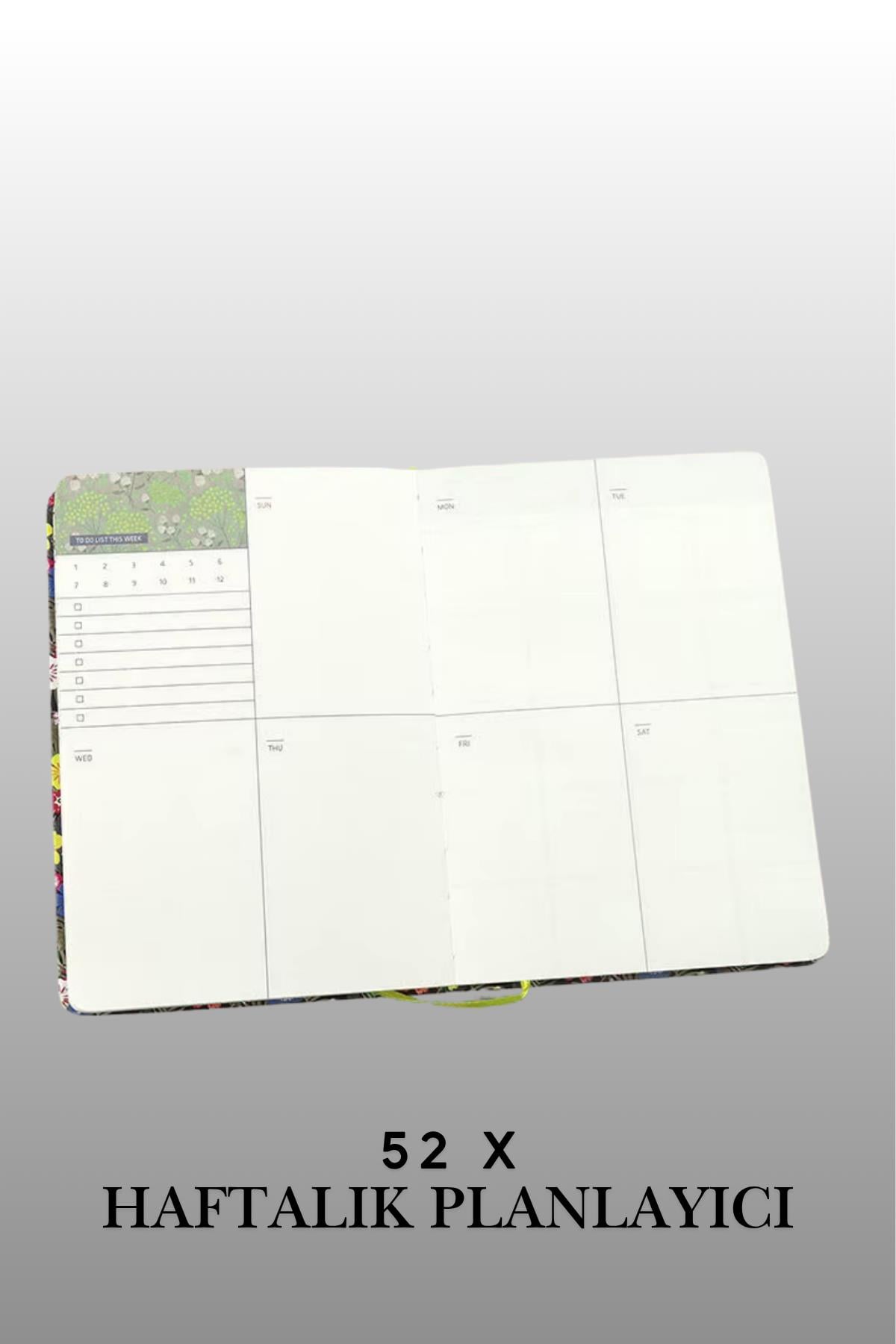 Haftalık Planlayıcı Journal Not Defteri, 13*19cm 192 Sayfa-80gr Sert Kapak