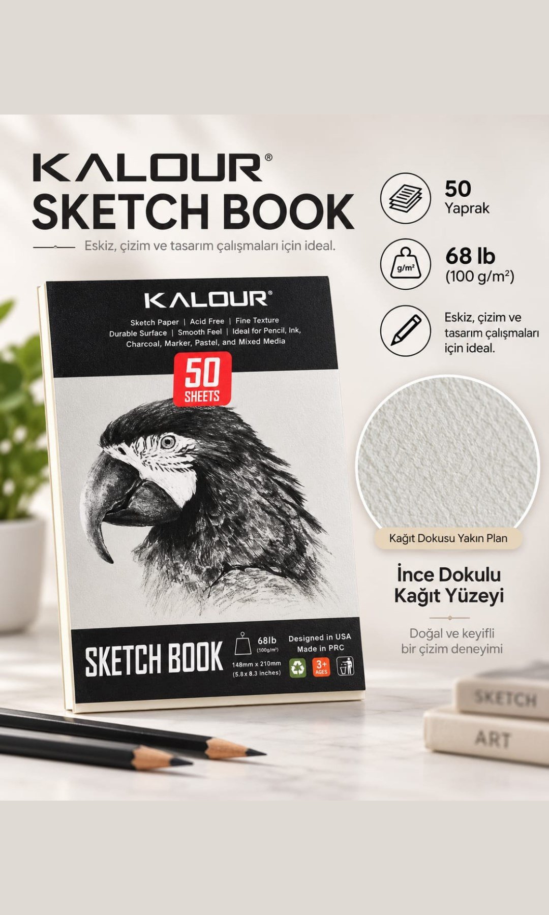Kalour A5 Eskiz Çizim Defteri 100gr, 50 yaprak