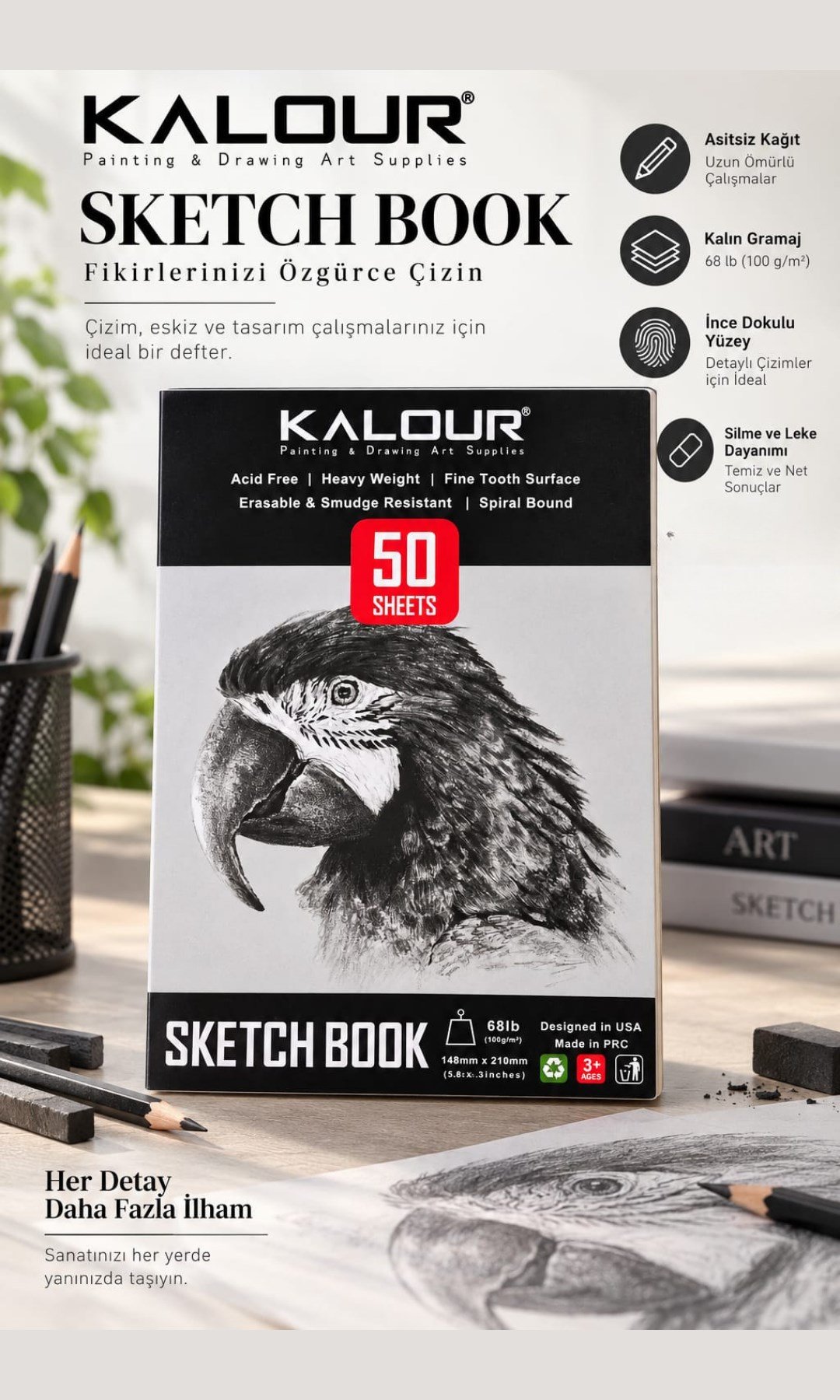 Kalour A5 Eskiz Çizim Defteri 100gr, 50 yaprak