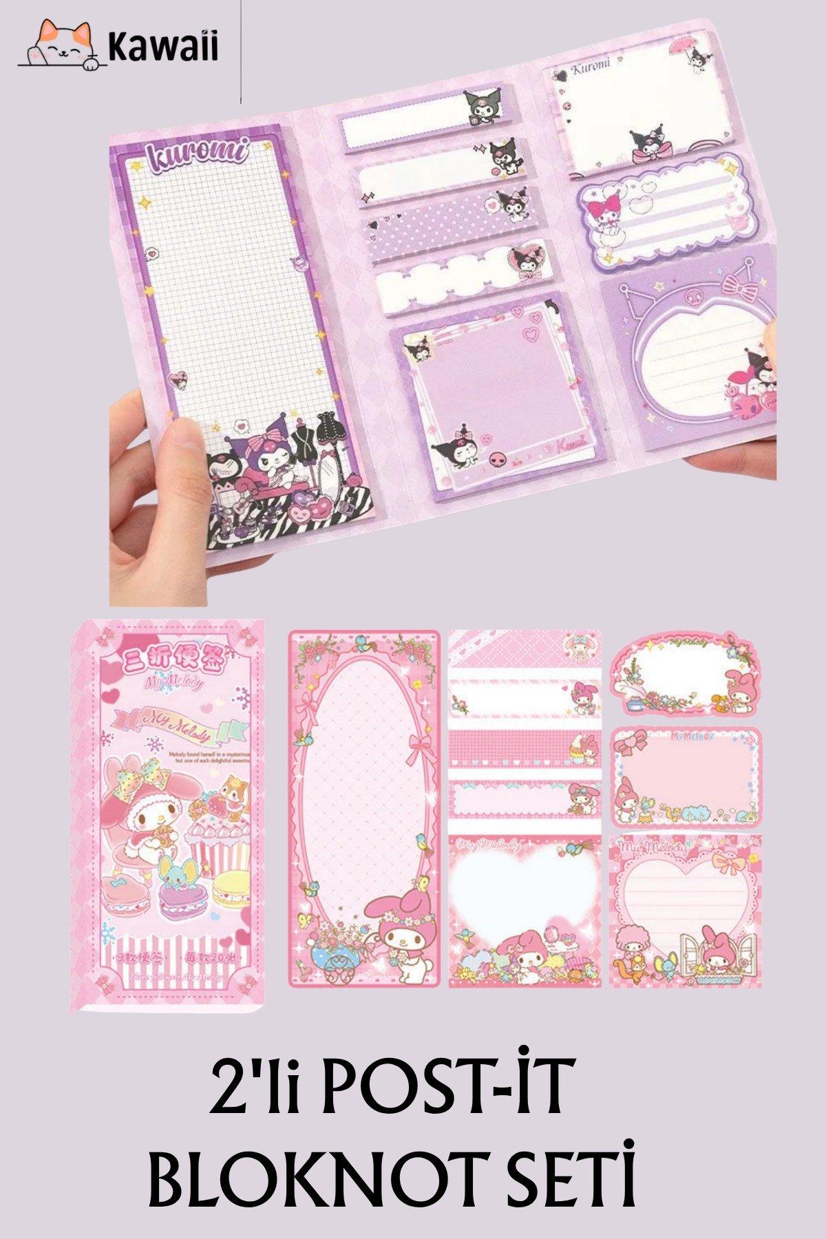 Kawaii Sanrio Figürlü 2'li Post-it & Bloknot  16*22 cm