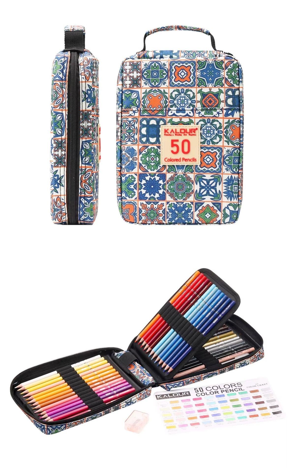 Kuru Boya Kalem Seti 50 Renk, Çantalı (Defter+Blender ve jel Kalem+Kalemtraş Hediyeli)