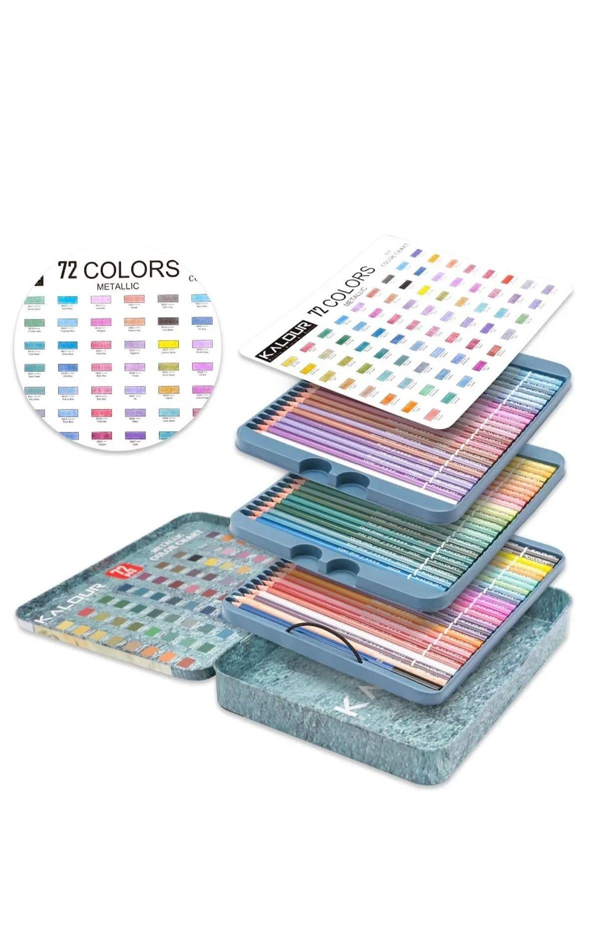 Metalik Kuru Boya Kalem Seti 72 Renk, Metal Kutulu (Defter+Blender Kalem Hediyeli)
