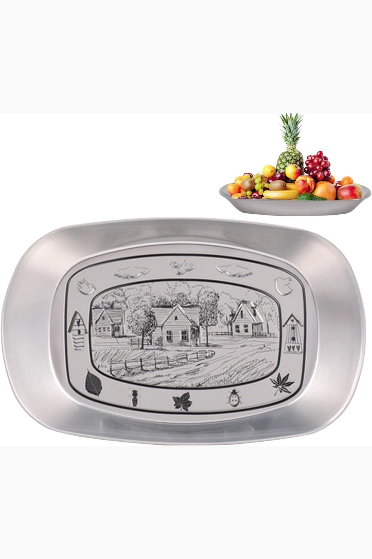 Meyve Tabağı Retro - Ekmek Tabağı 25x16 Cm (Köy Evi)