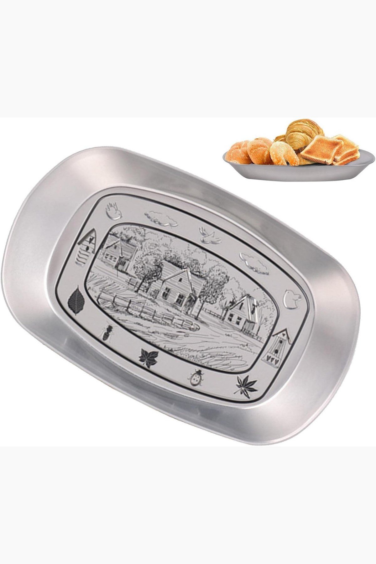 Meyve Tabağı Retro - Ekmek Tabağı 25x16 Cm (Köy Evi)