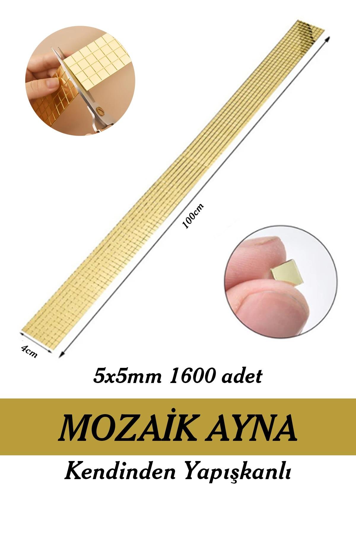 Mini Mozaik Ayna,5x5 mm 1600 adet Kendinden Yapışkanlı Levha - Gold