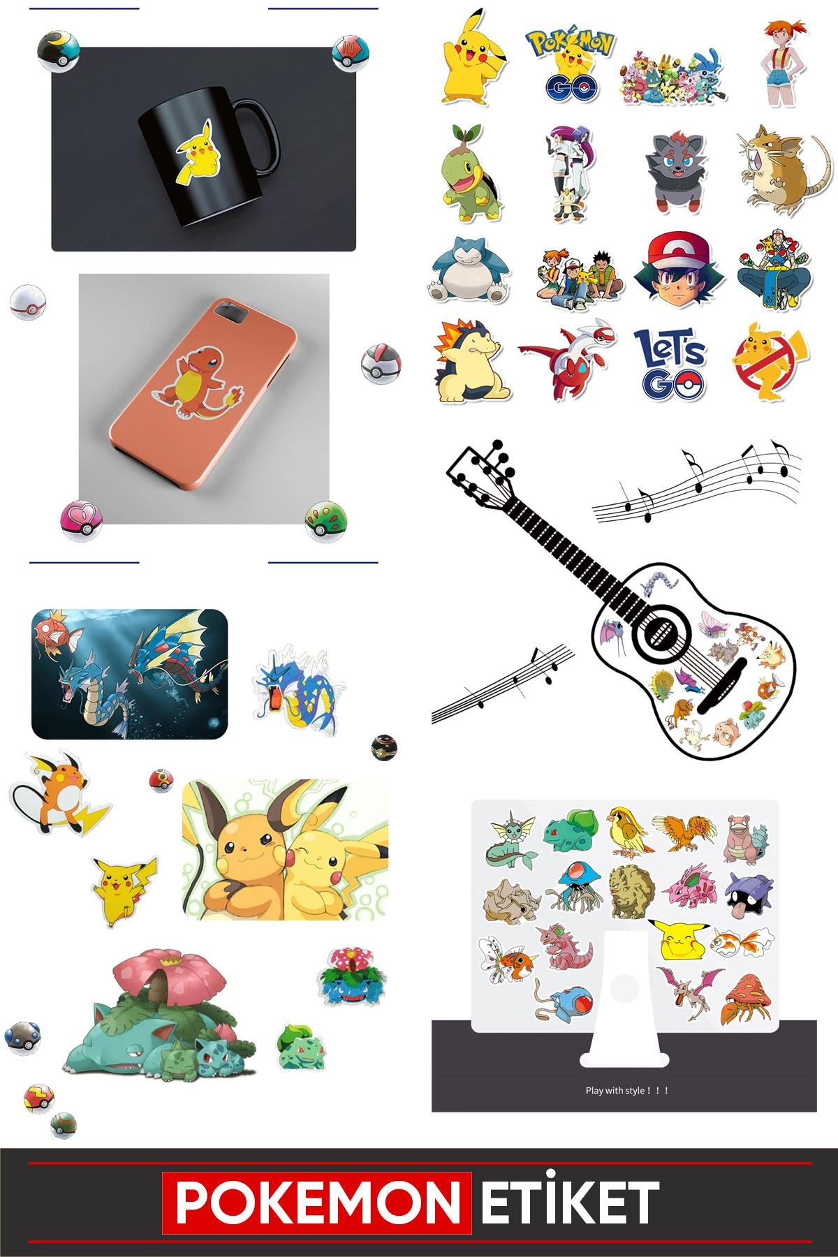 Pokemon Temalı Sticker 50'li / 5-7cm
