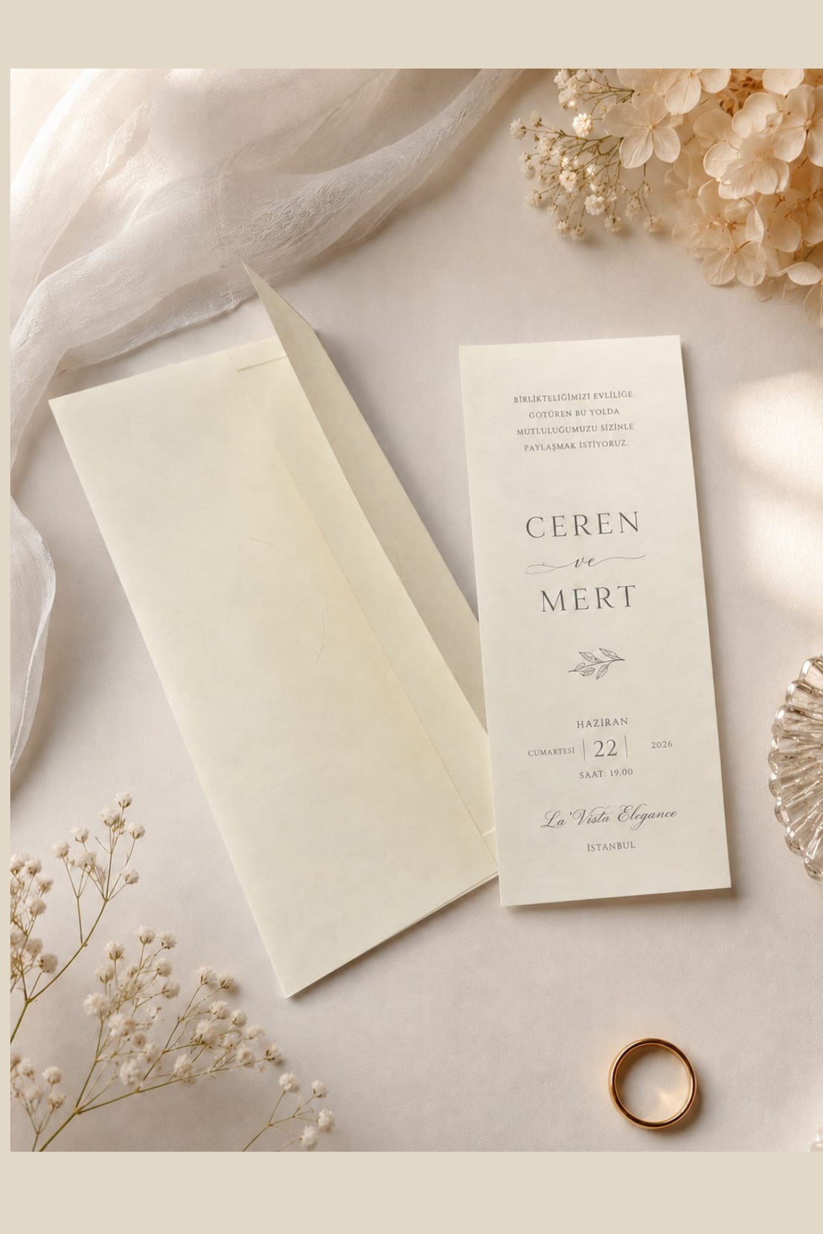 Renkli Dokusuz Davetiye Zarfı 50 Adet 11*22cm 180gr (Baskısız boş Zarf) Krem