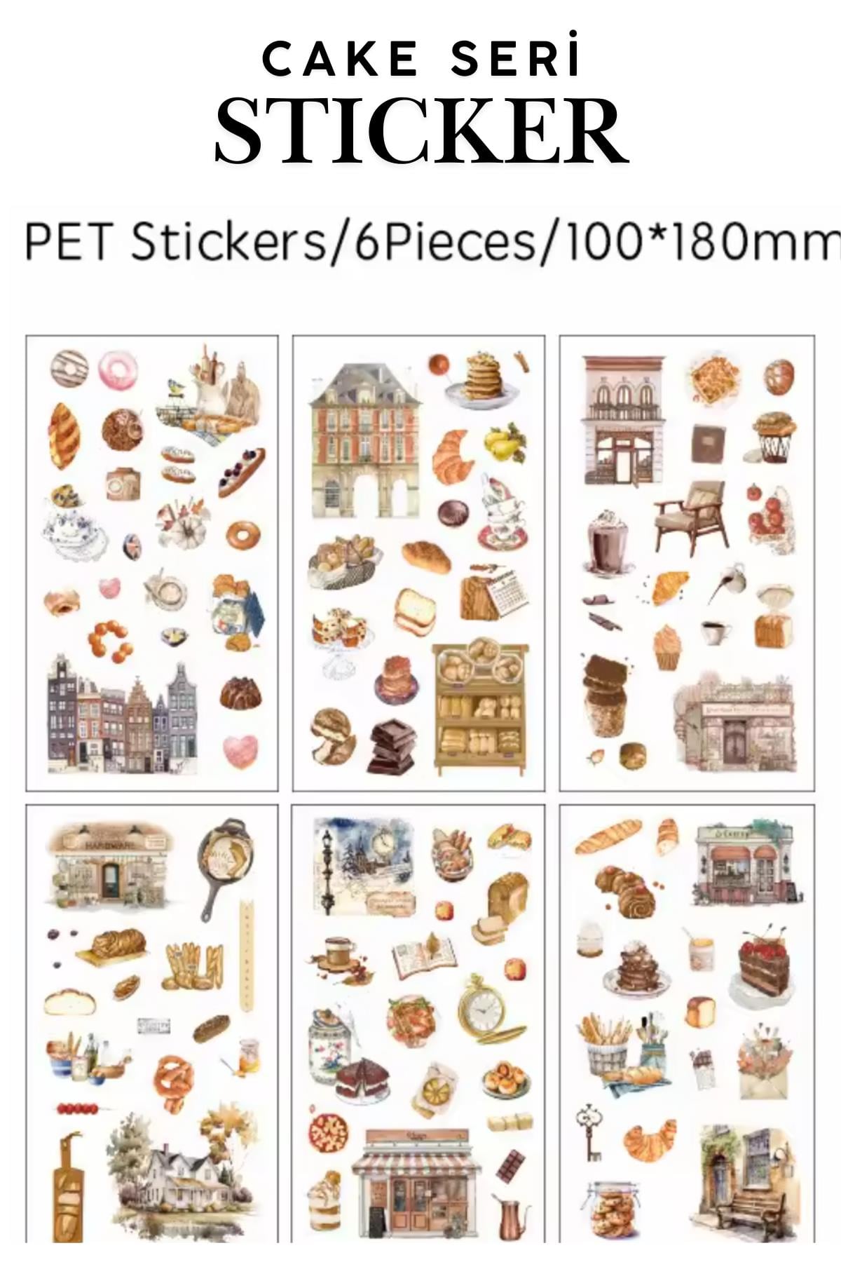 Retro Scrapbook Sticker ( Şeffaf PET ), 6 yaprak 18*10cm, Coffee Serisi