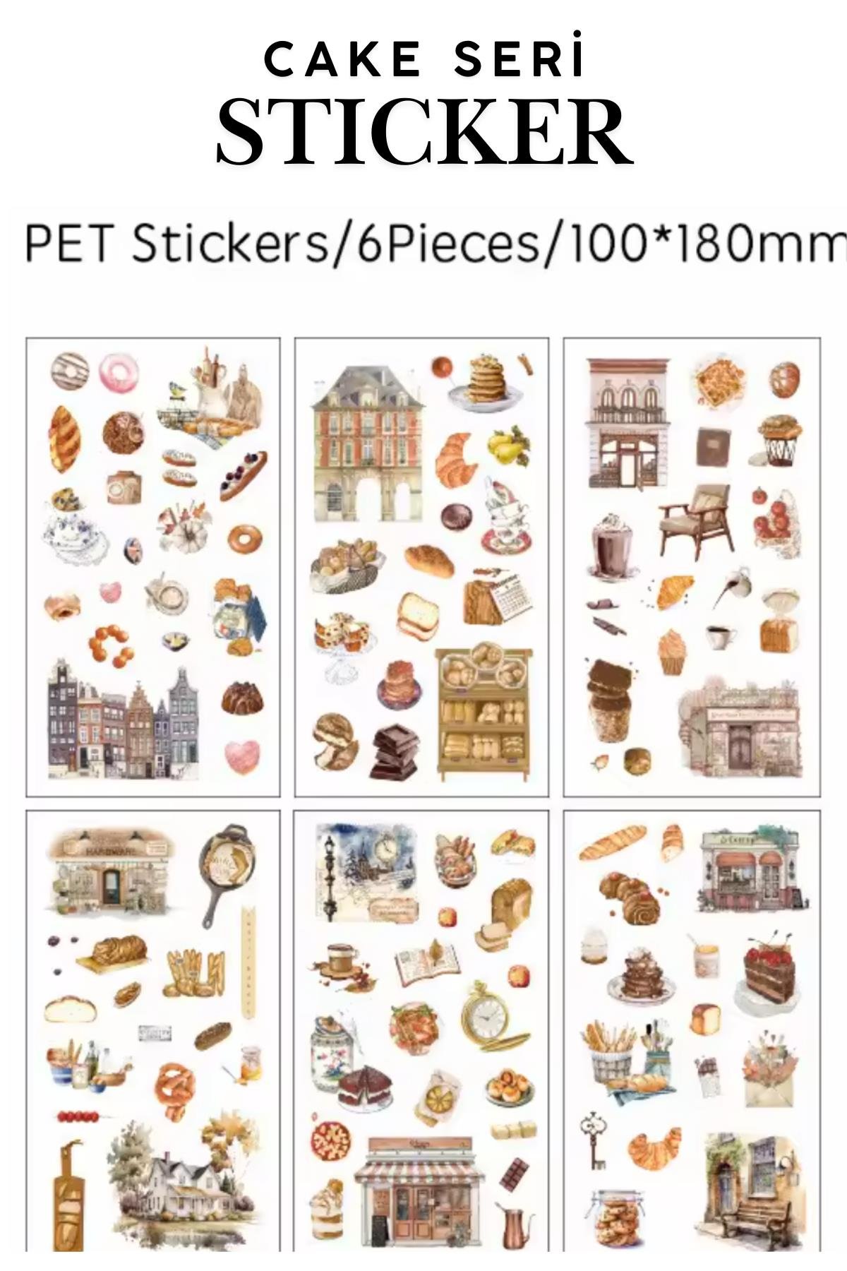 Retro Scrapbook Sticker ( Şeffaf PET ), 6 yaprak 18*10cm, Cake Serisi