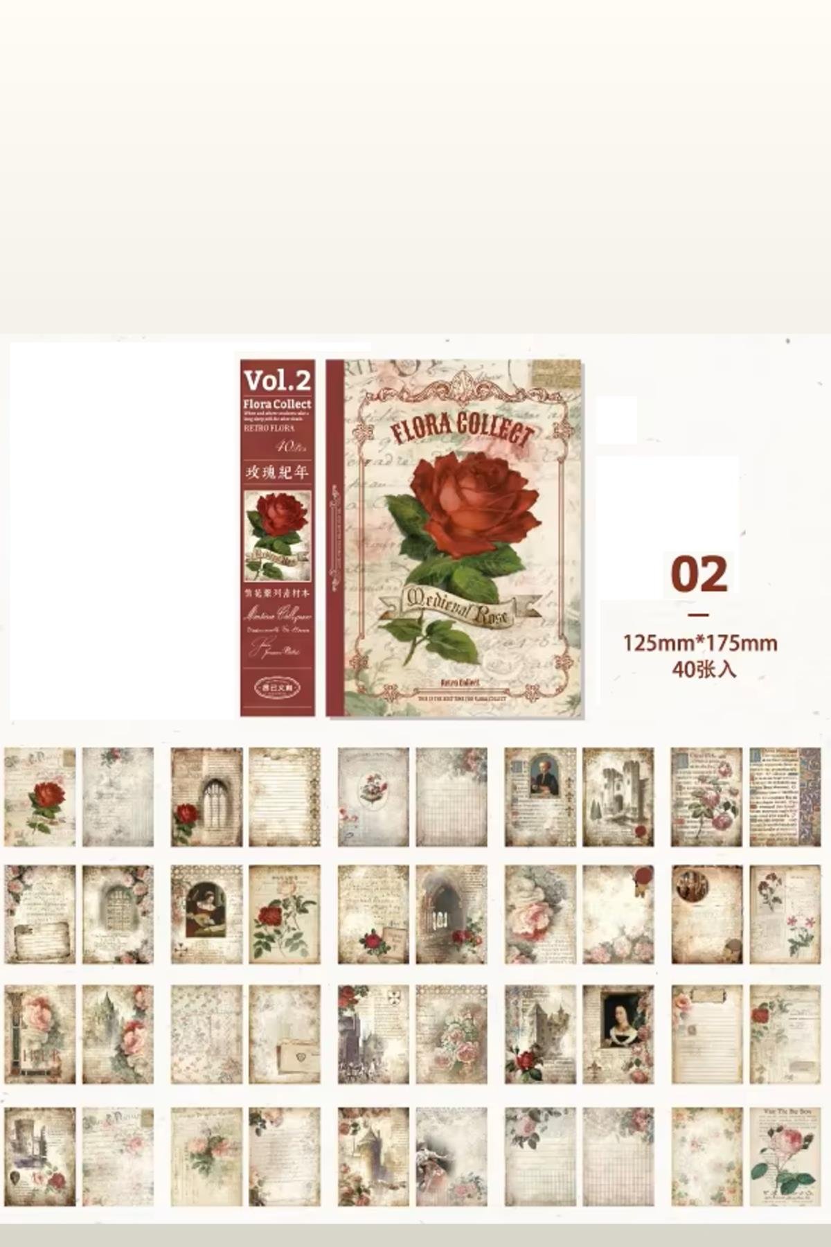 Retro Temalı Scrapbook Kağıtları, 40 Yaprak 12.5*17.5 cm (Rose)