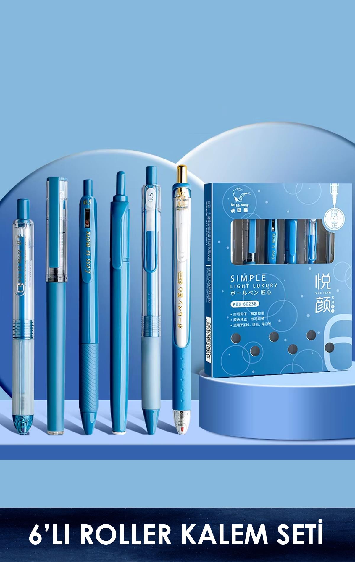 Roller Jel Kalem Seti + Fosforlu Kalem (6'lı Set)
