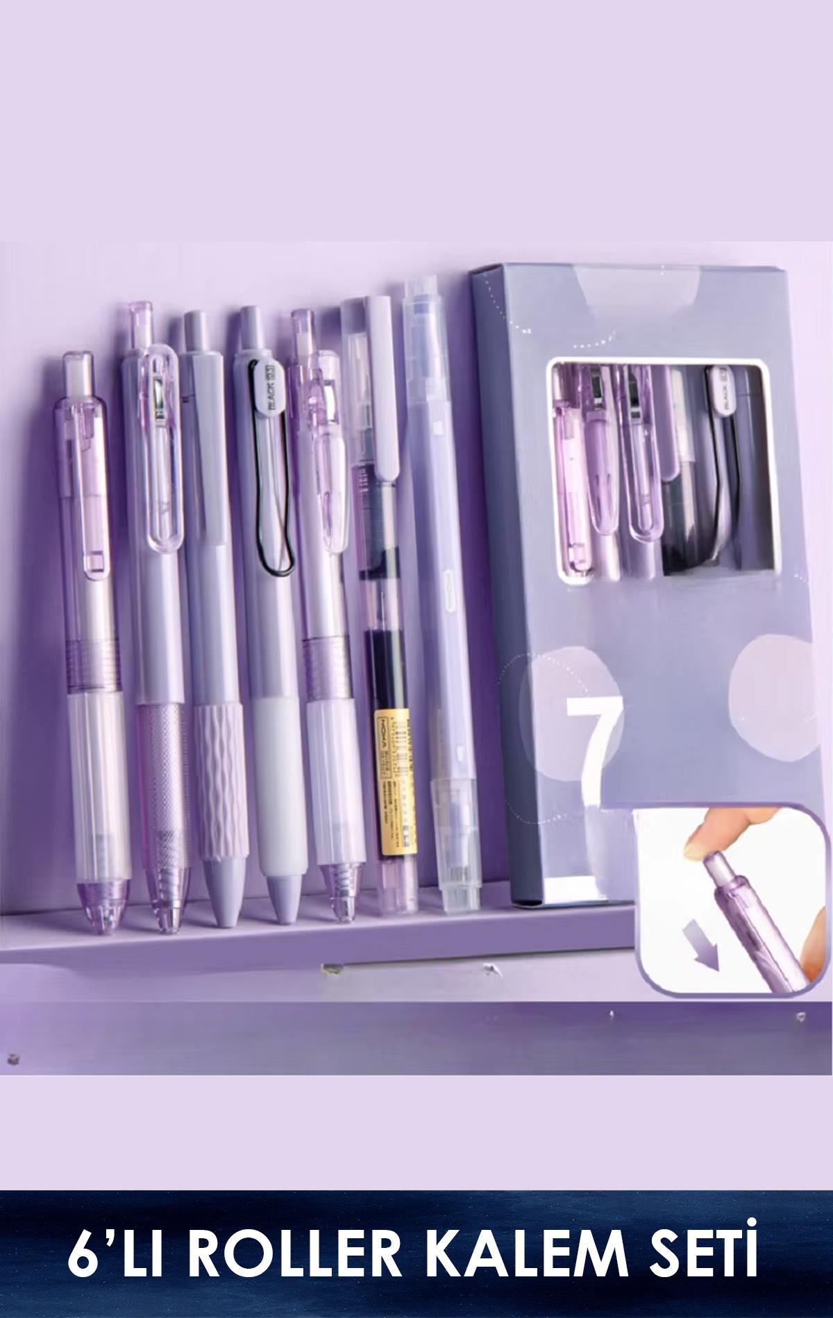 Roller Jel Kalem Seti + Fosforlu Kalem (6'lı Set)