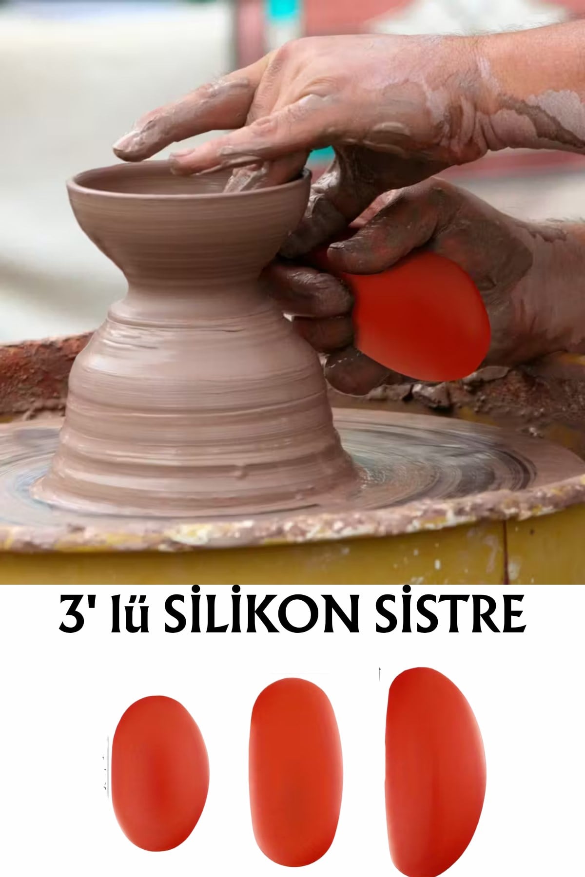 Silikon Sistre Fil Kulağı 3'lü Set (Kil, Çömlek Yapımı)