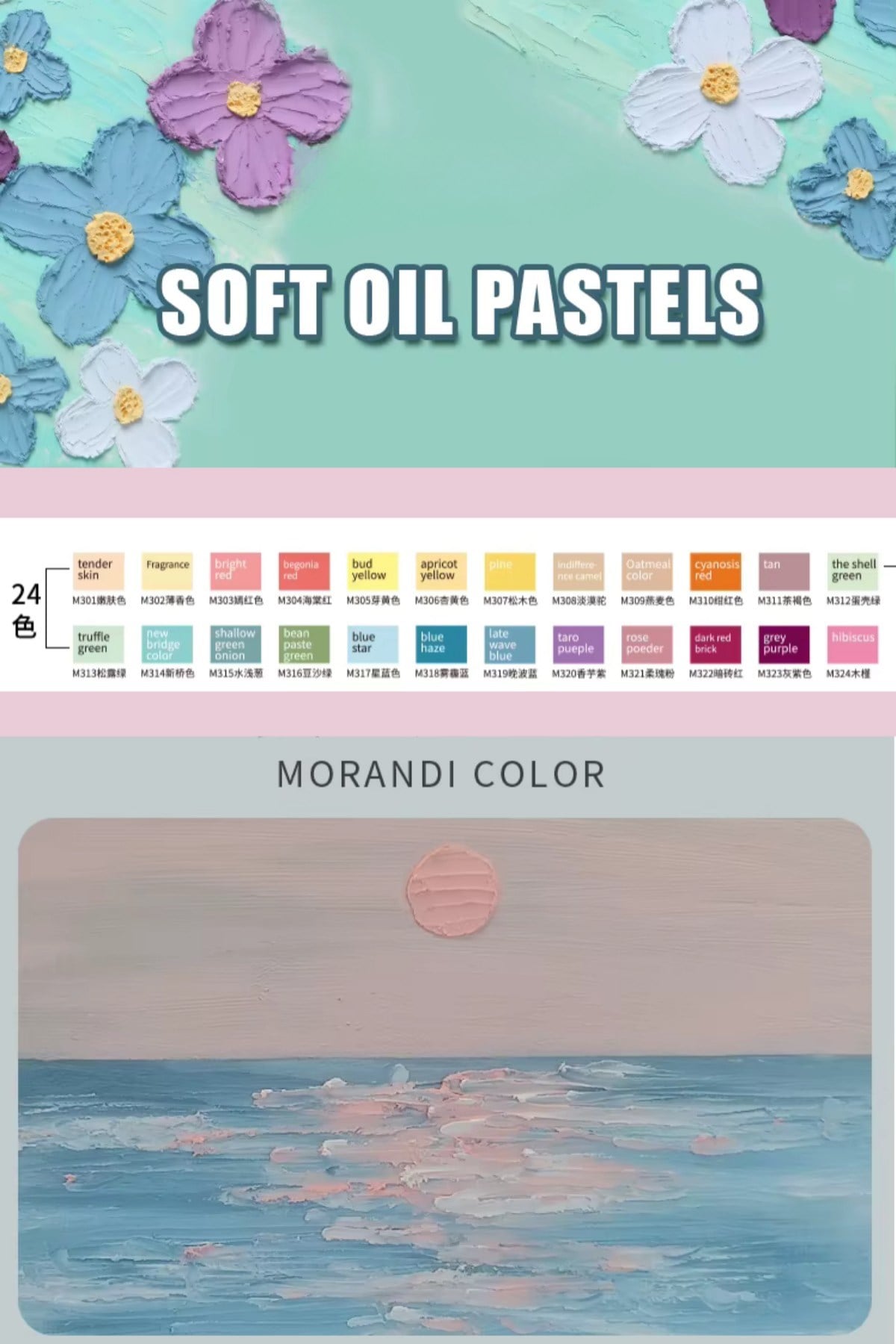 Soft Yağlı Pastel Boya Seti - 24+1 Adet (Beyaz) Morandi Renkler