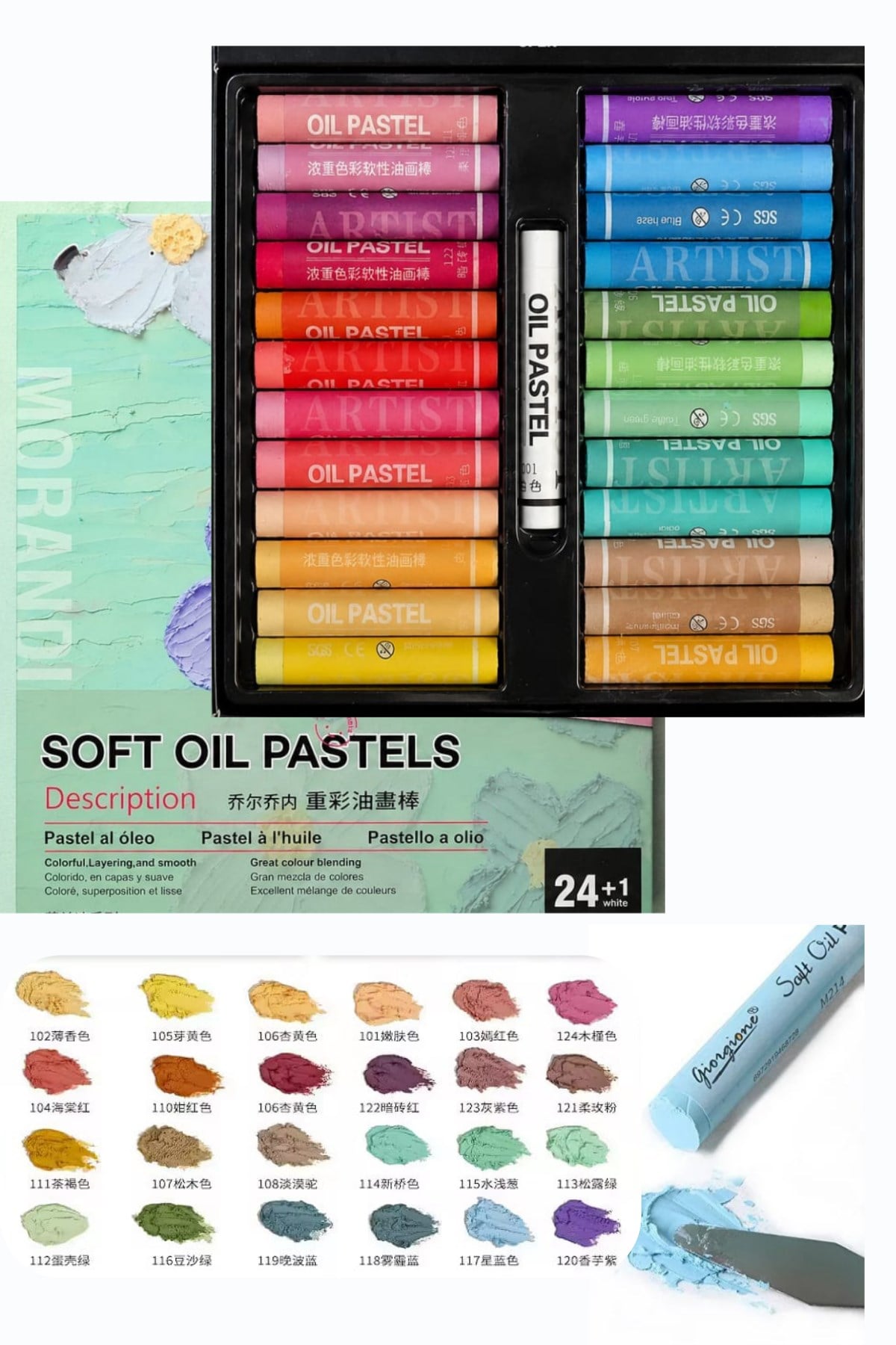 Soft Yağlı Pastel Boya Seti - 24+1 Adet (Beyaz) Morandi Renkler
