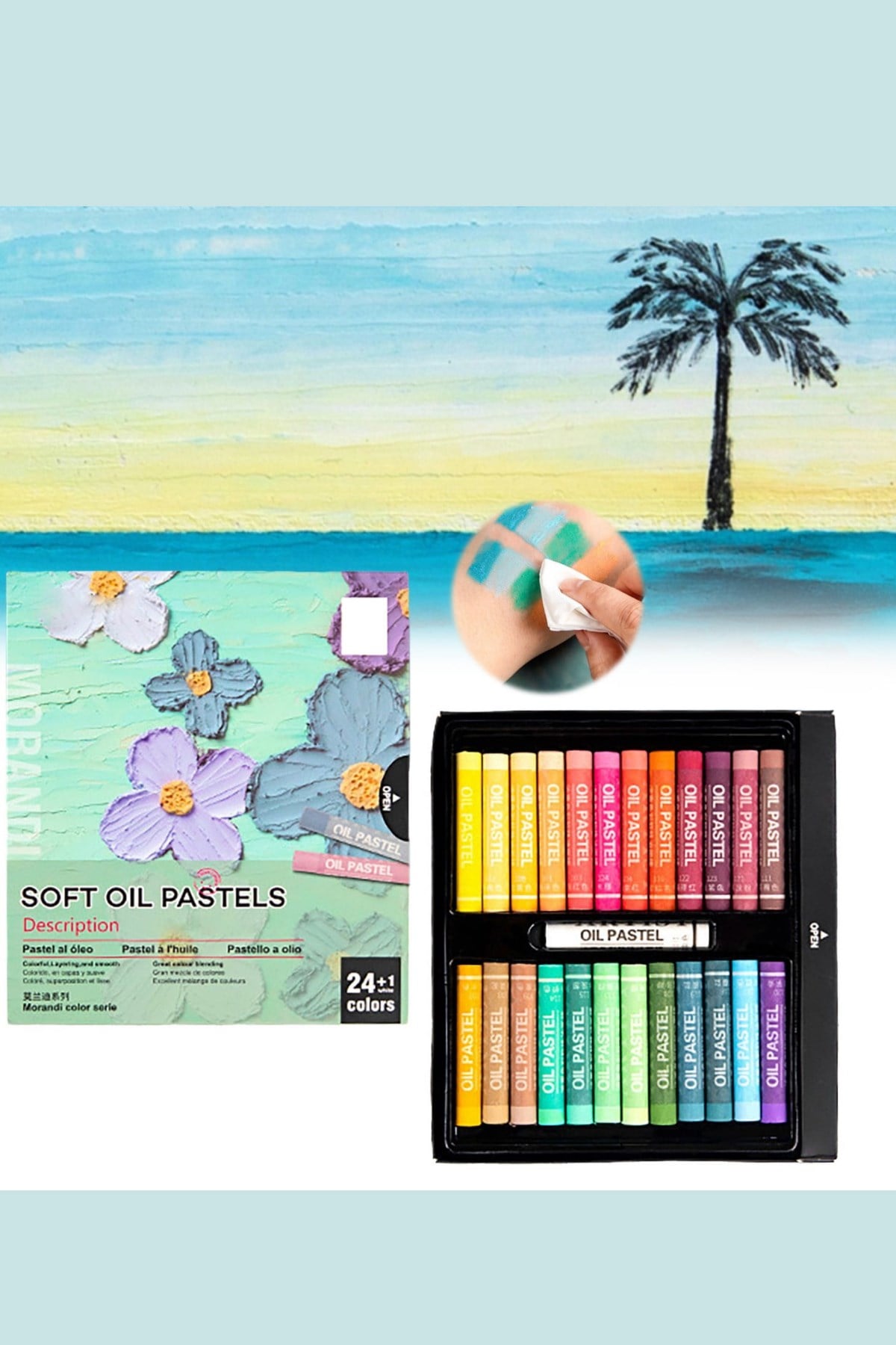 Soft Yağlı Pastel Boya Seti - 24+1 Adet (Beyaz) Morandi Renkler
