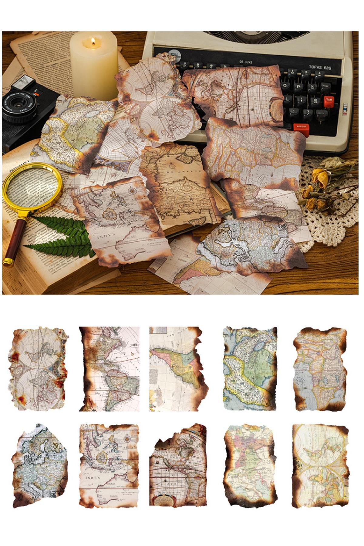 Vintage Eskite Yanık Kağıt - Scrapbook Journal Kağıt -30'lu