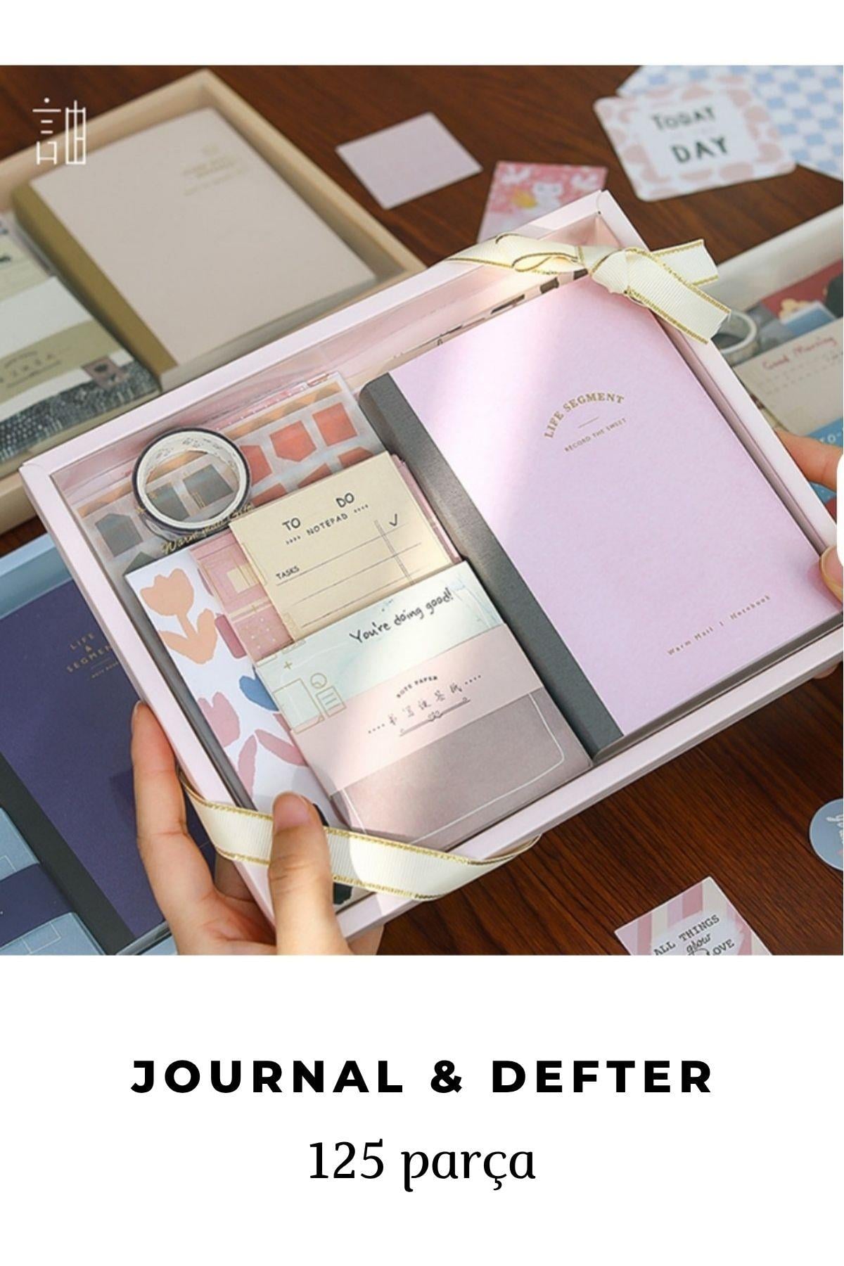 Vintage Journal Defter Hediye Seti, 125 Parça Scrapbook Set (Pink Serisi)