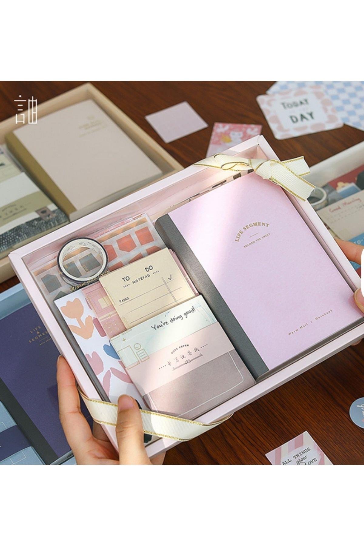 Vintage Journal Defter Hediye Seti, 125 Parça Scrapbook Set (Pink Serisi)