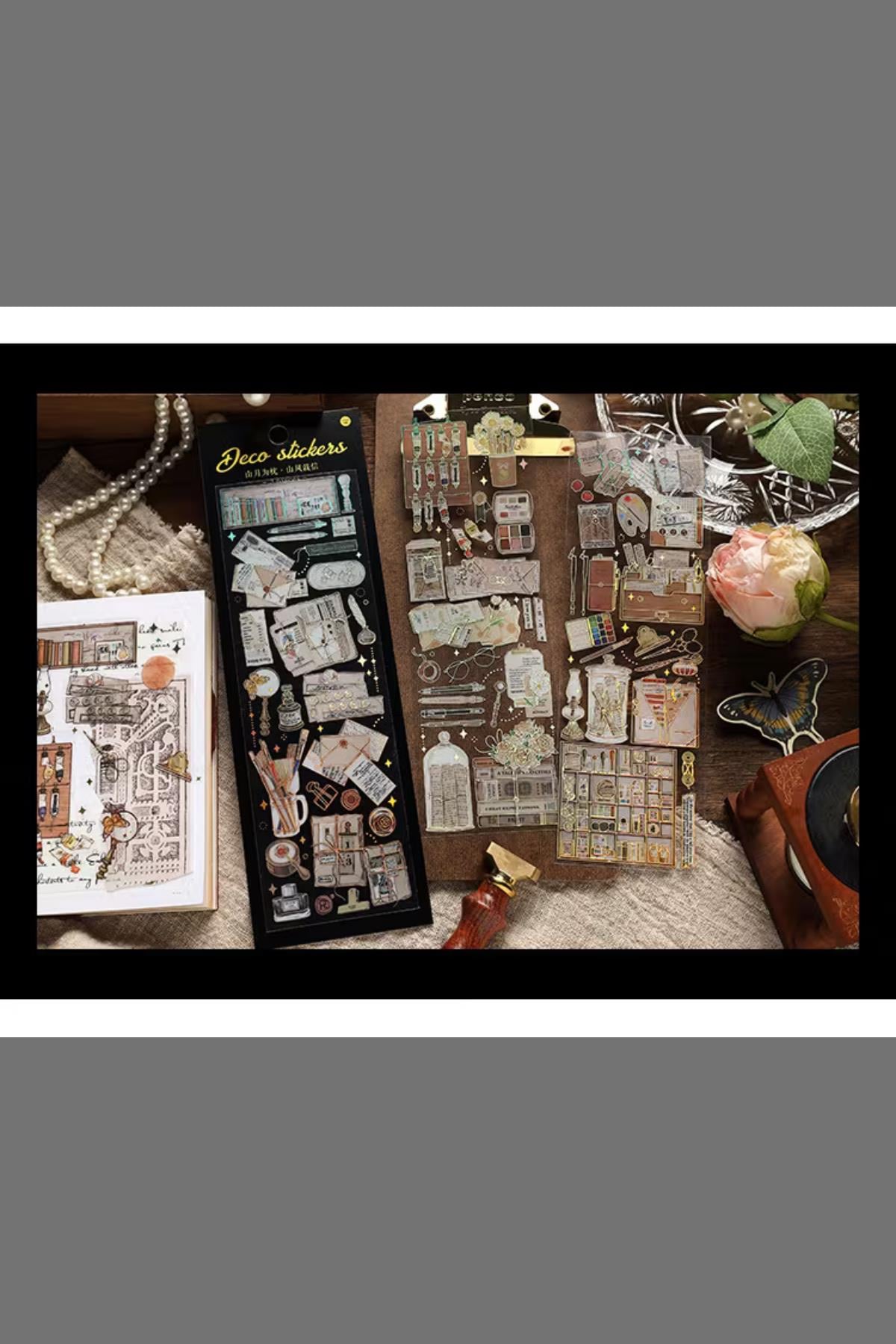 Vintage Scrapbook Sticker, 3 yaprak Sanatsal Seri