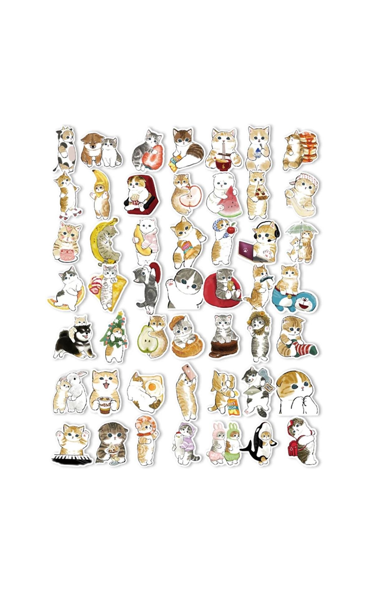 Vintage Sticker 50'li- Kedi Etiket 5-7cm