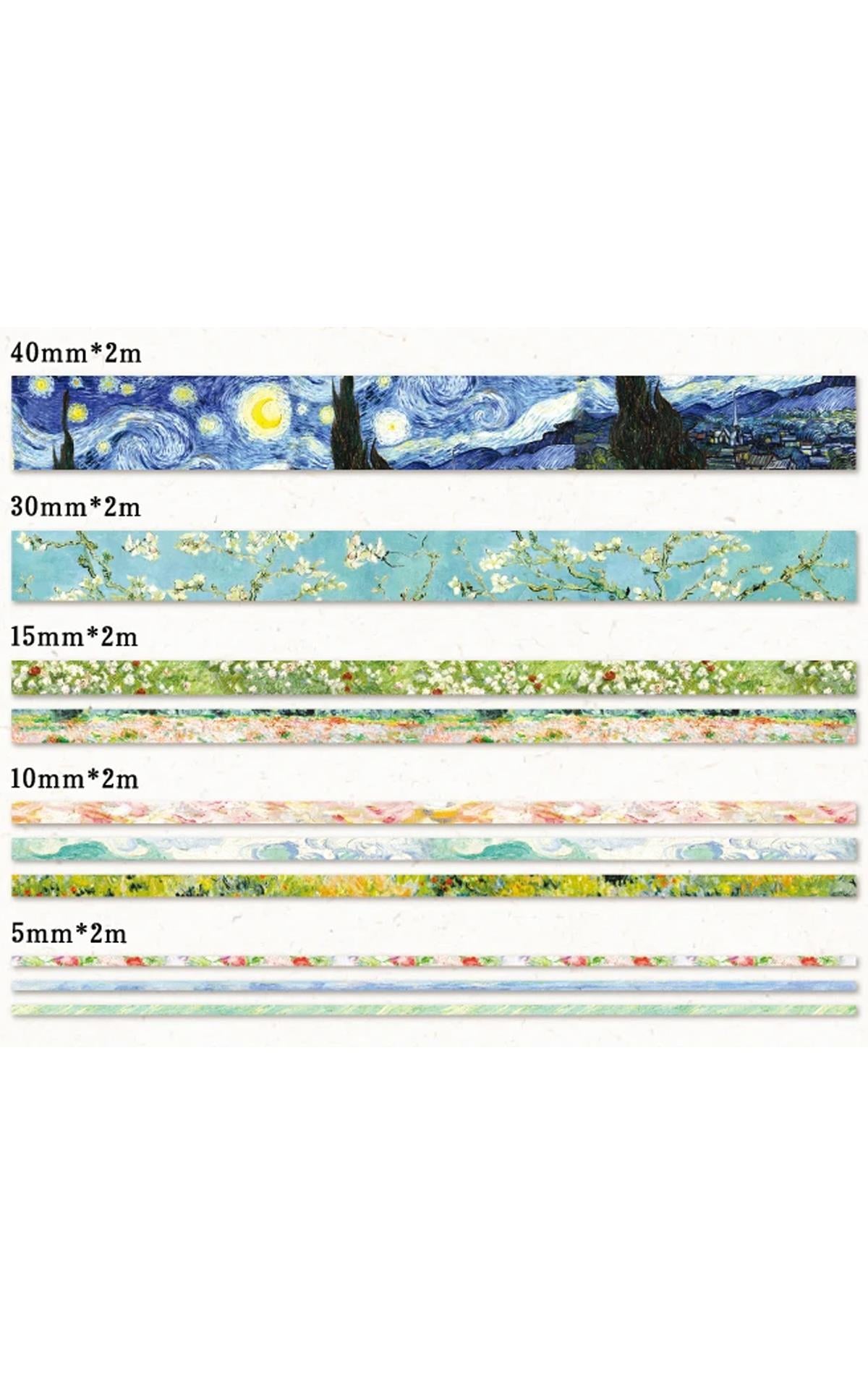 Vintage Washi Kağıt Bant / Retro VANGOGH Desenli Kağıt Bant 10'lu