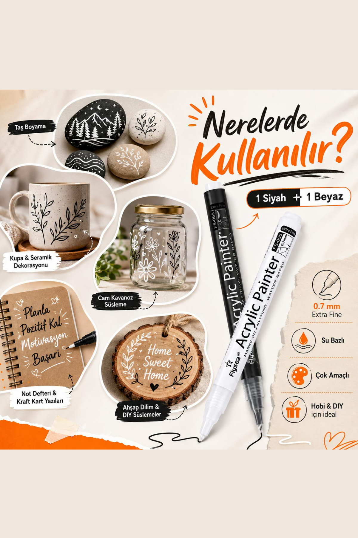 Vox Art Akrilik Kalem 2'li Set - Yazı çizgi genişliği: 0.7mm S/B
