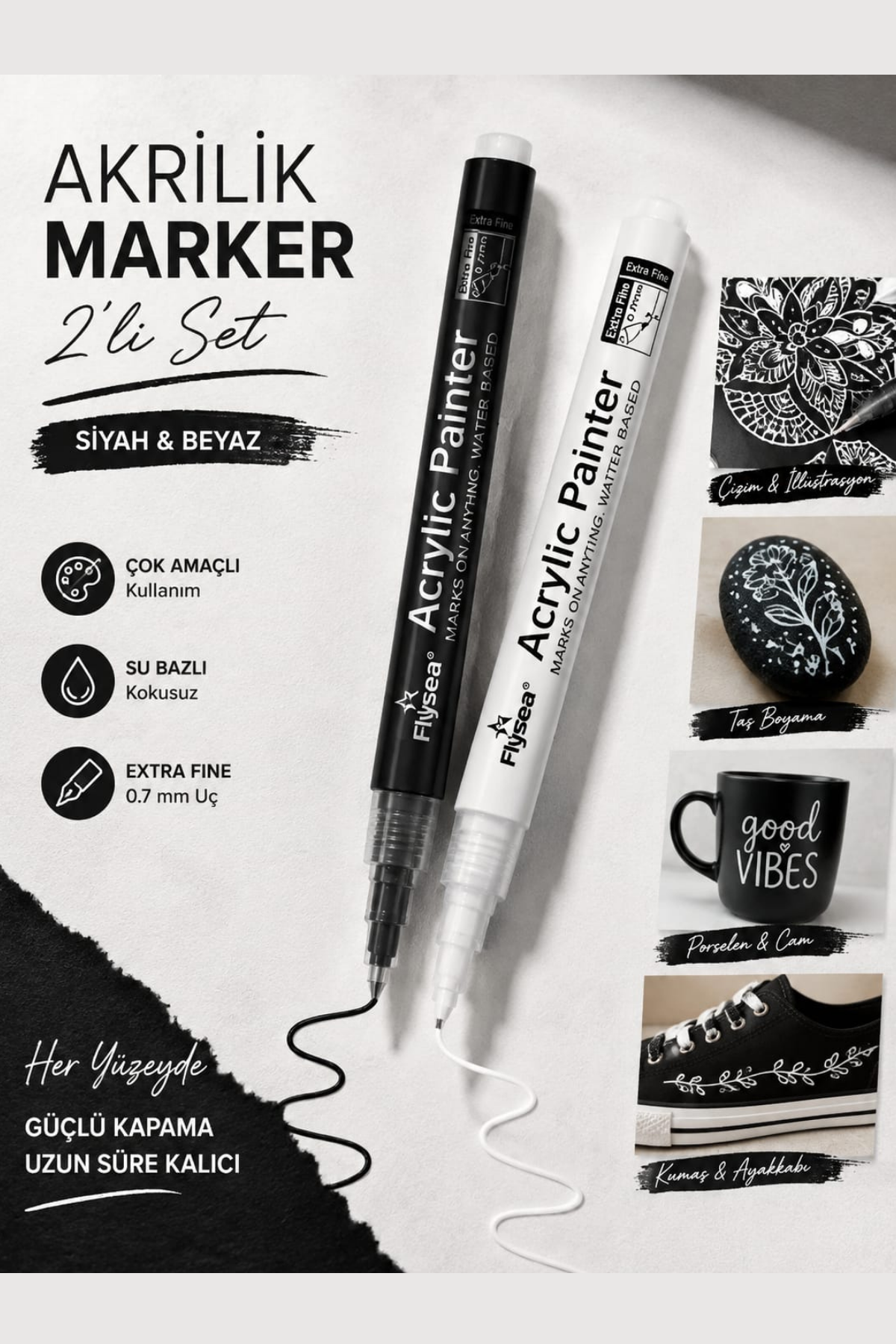 Vox Art Akrilik Kalem 2'li Set - Yazı çizgi genişliği: 0.7mm S/B