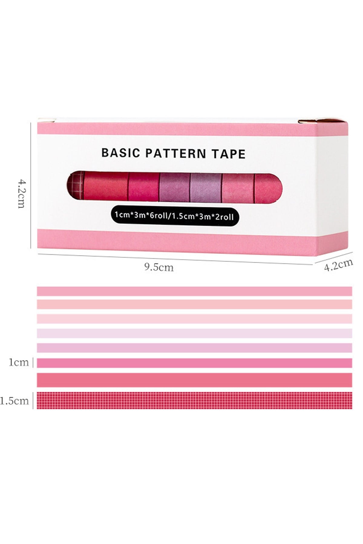 Washi Dekor Bant Seti 8'li Mix Ölçü x 4 mt -Pembe-698