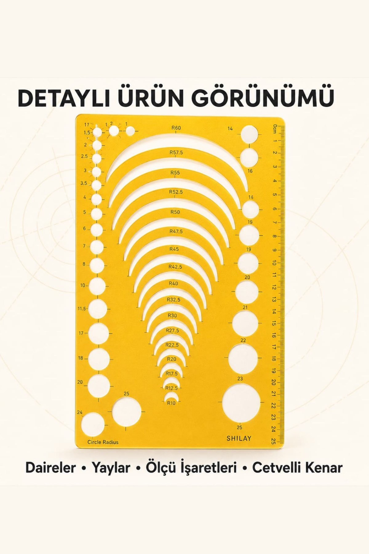 Yarıçap ve Daire Çizim Şablonu 25*15cm