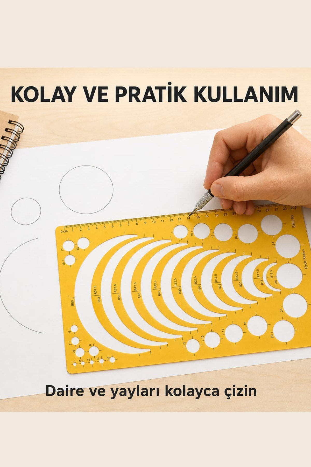 Yarıçap ve Daire Çizim Şablonu 25*15cm