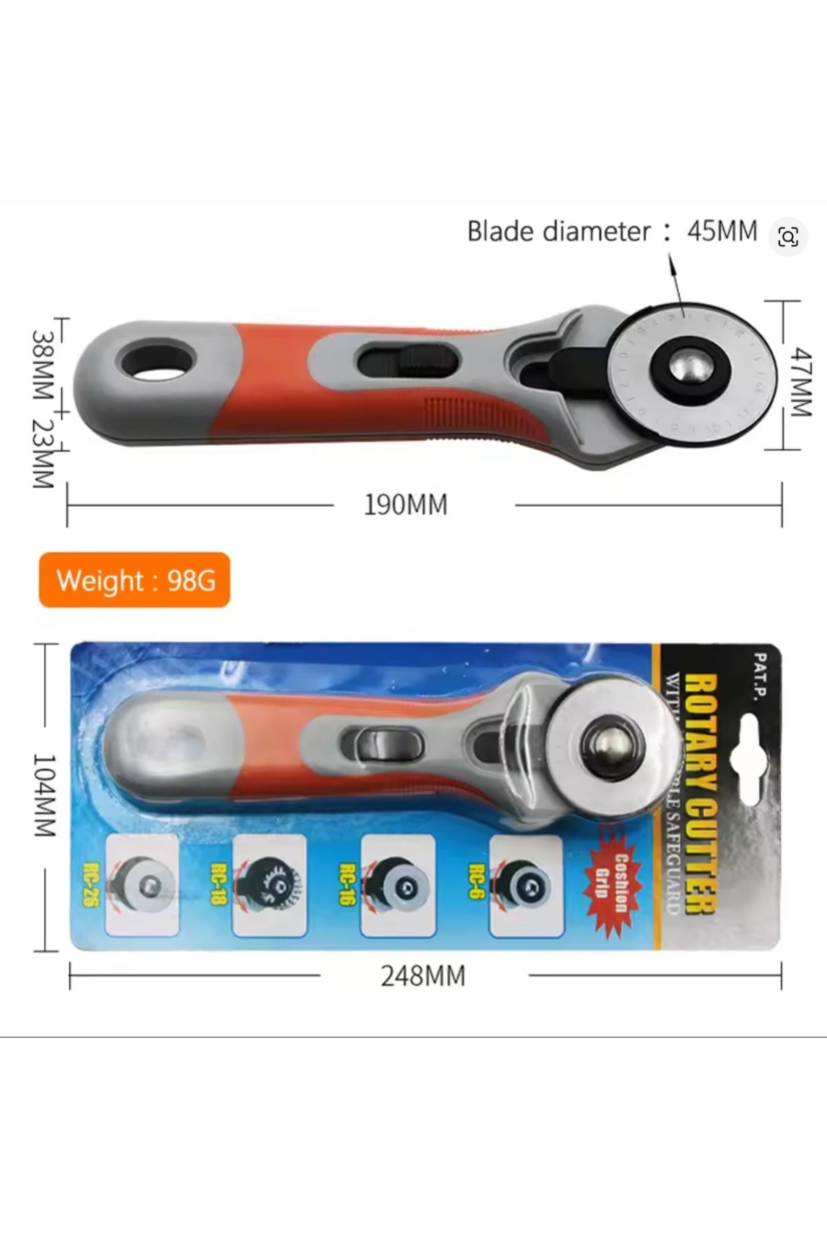 Yuvarlak Bıçaklı Kumaş Deri Kağıt Rulet Kesici 45mm