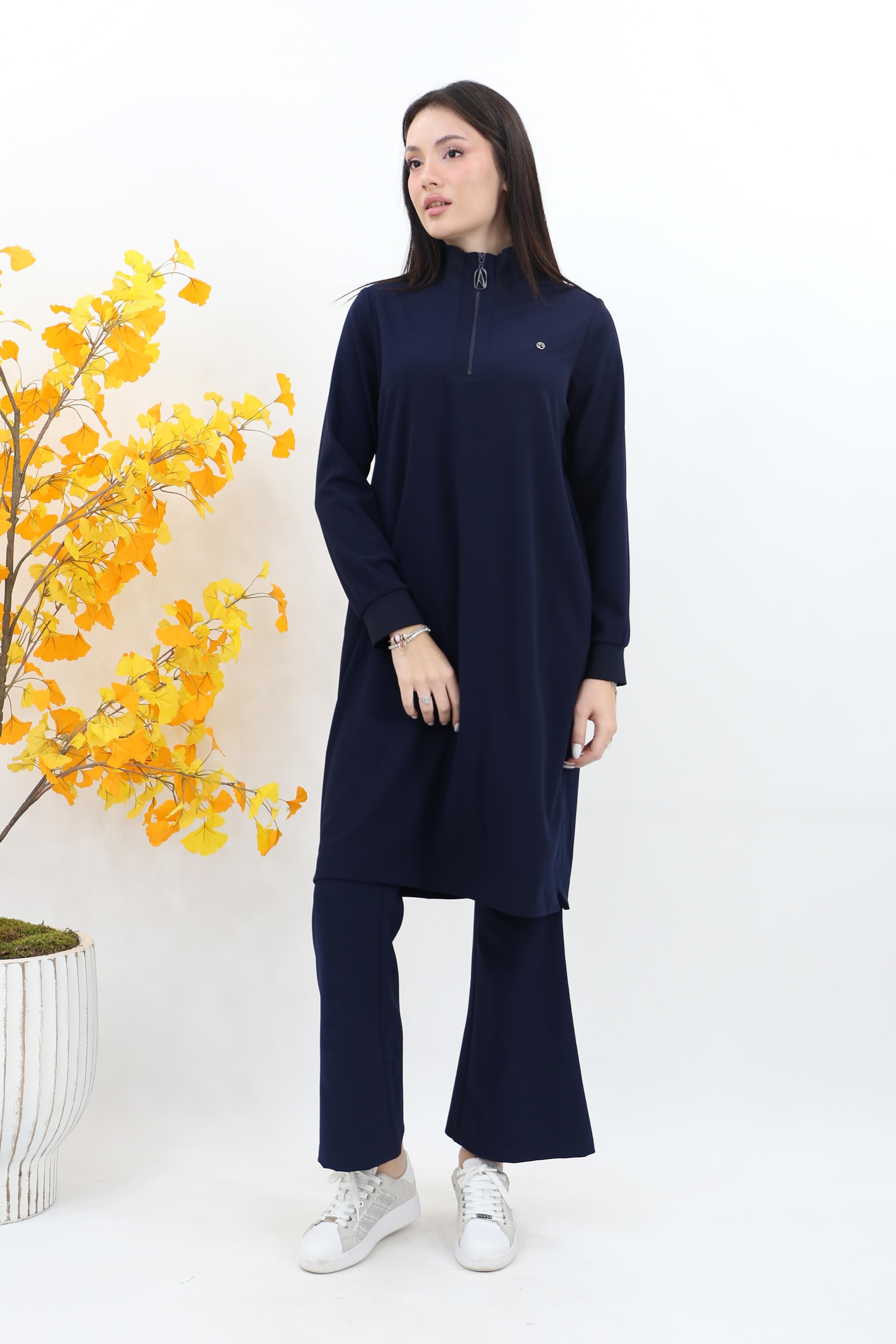 Armine  Dik Yaka Fermuarlı Basic Tunik 25kt456 - Lacivert