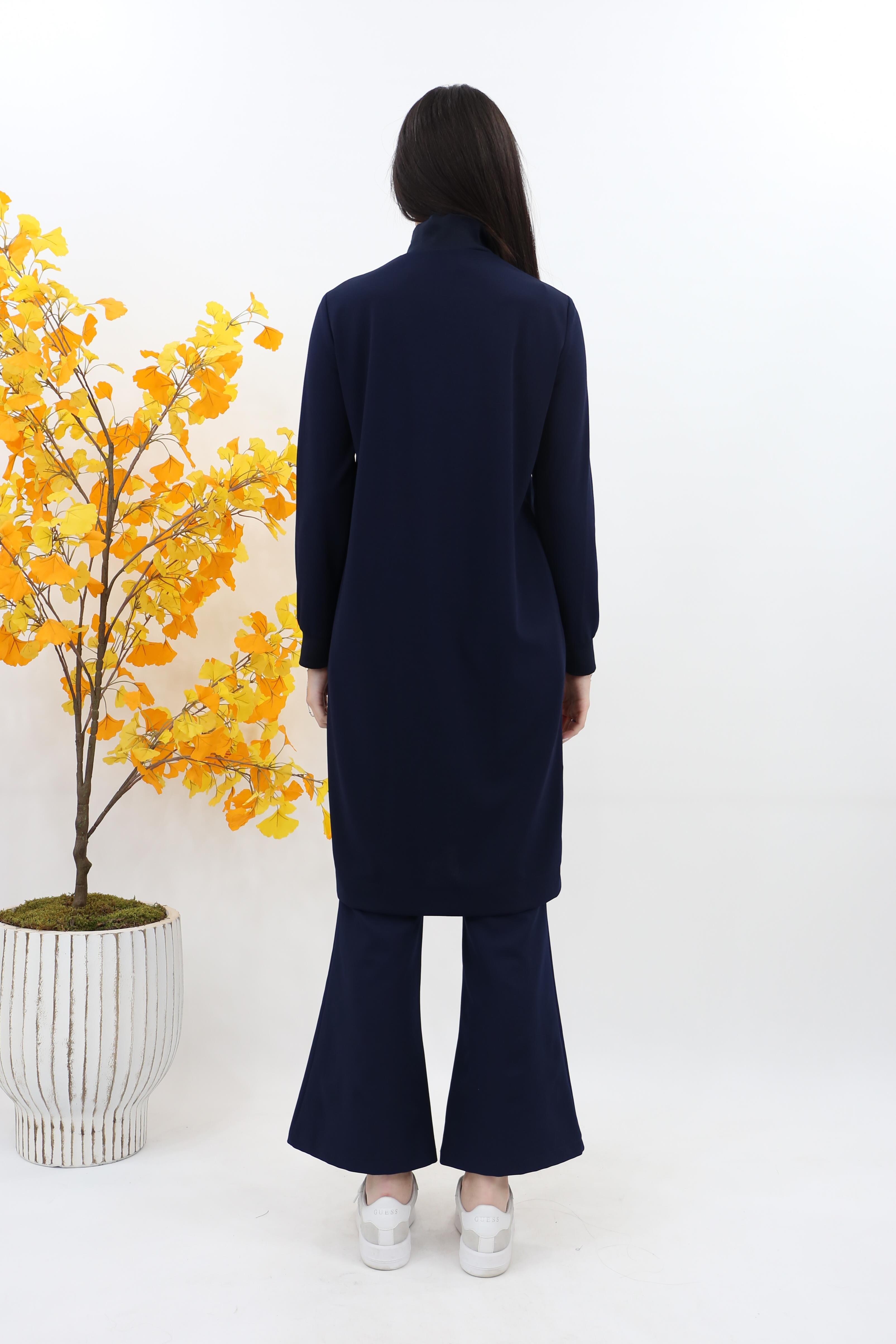 Armine  Dik Yaka Fermuarlı Basic Tunik 25kt456 - Lacivert