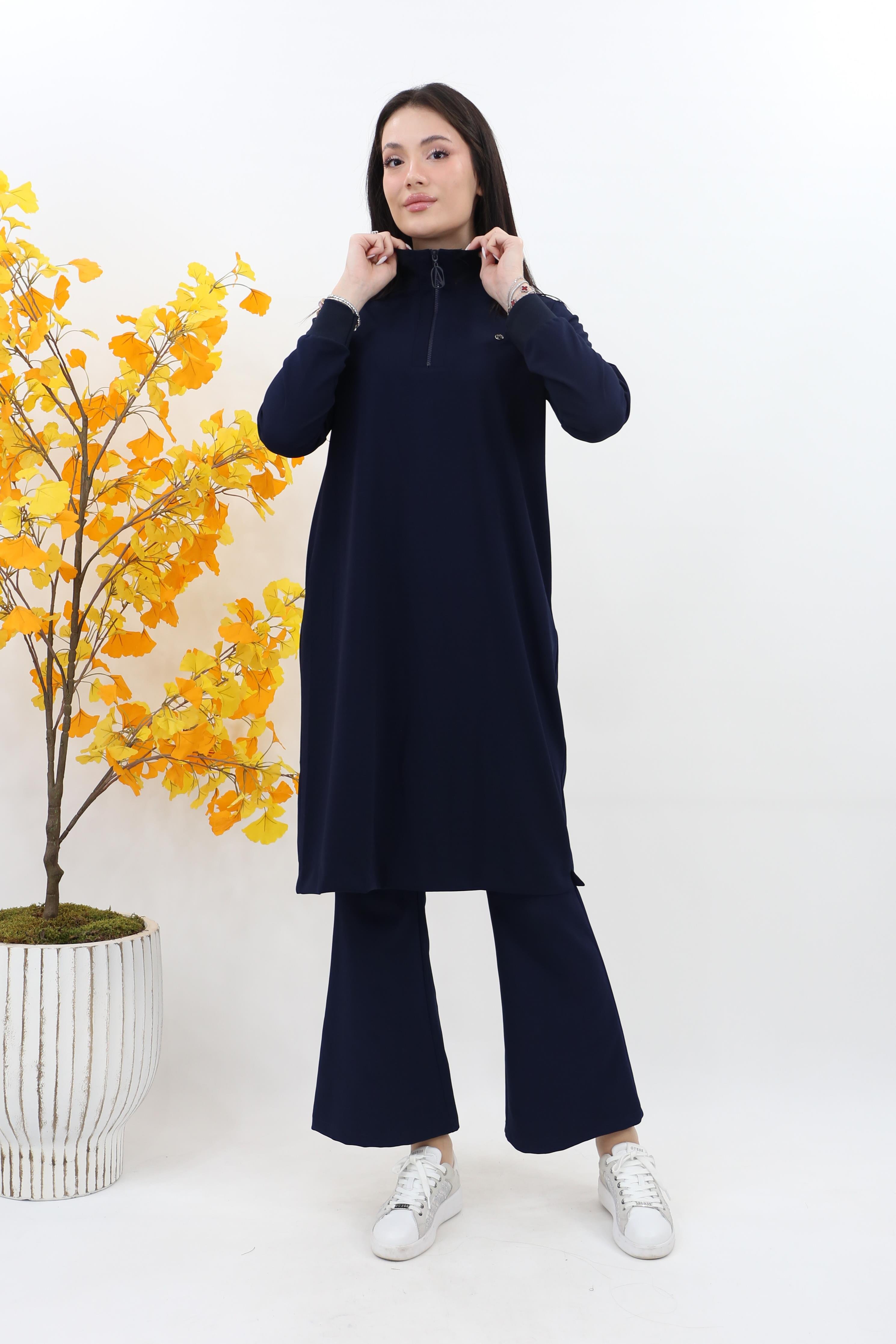 Armine  Dik Yaka Fermuarlı Basic Tunik 25kt456 - Lacivert
