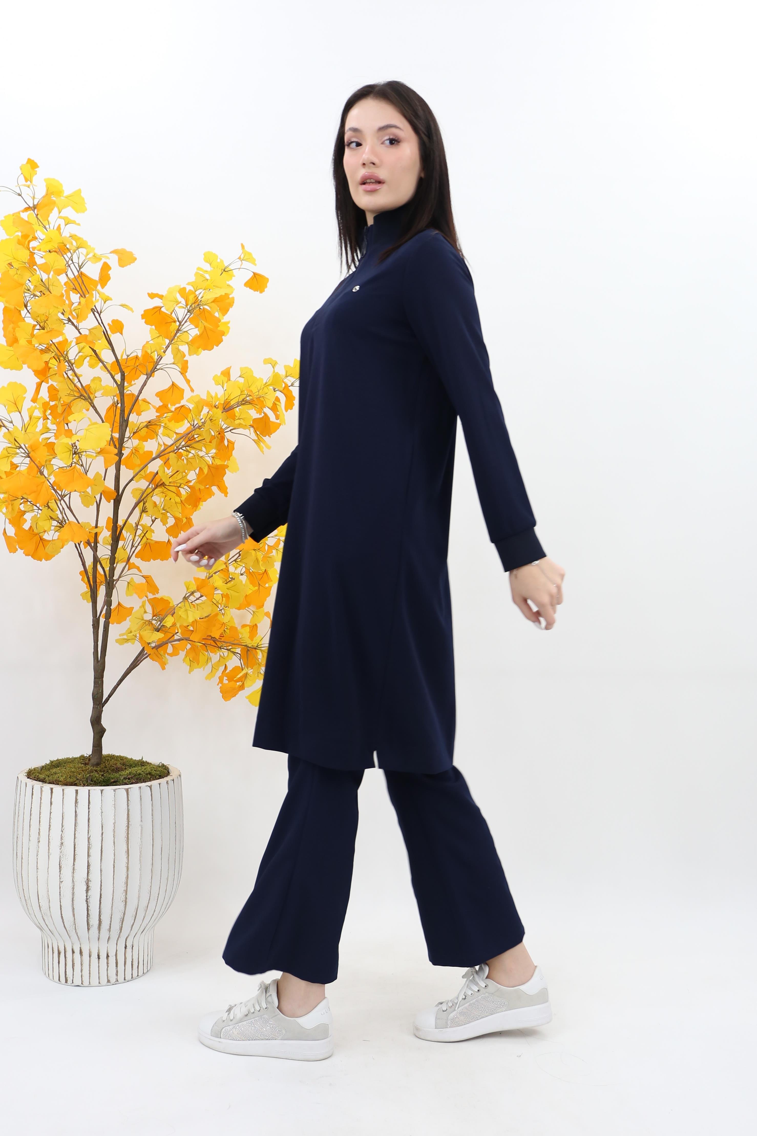 Armine  Dik Yaka Fermuarlı Basic Tunik 25kt456 - Lacivert