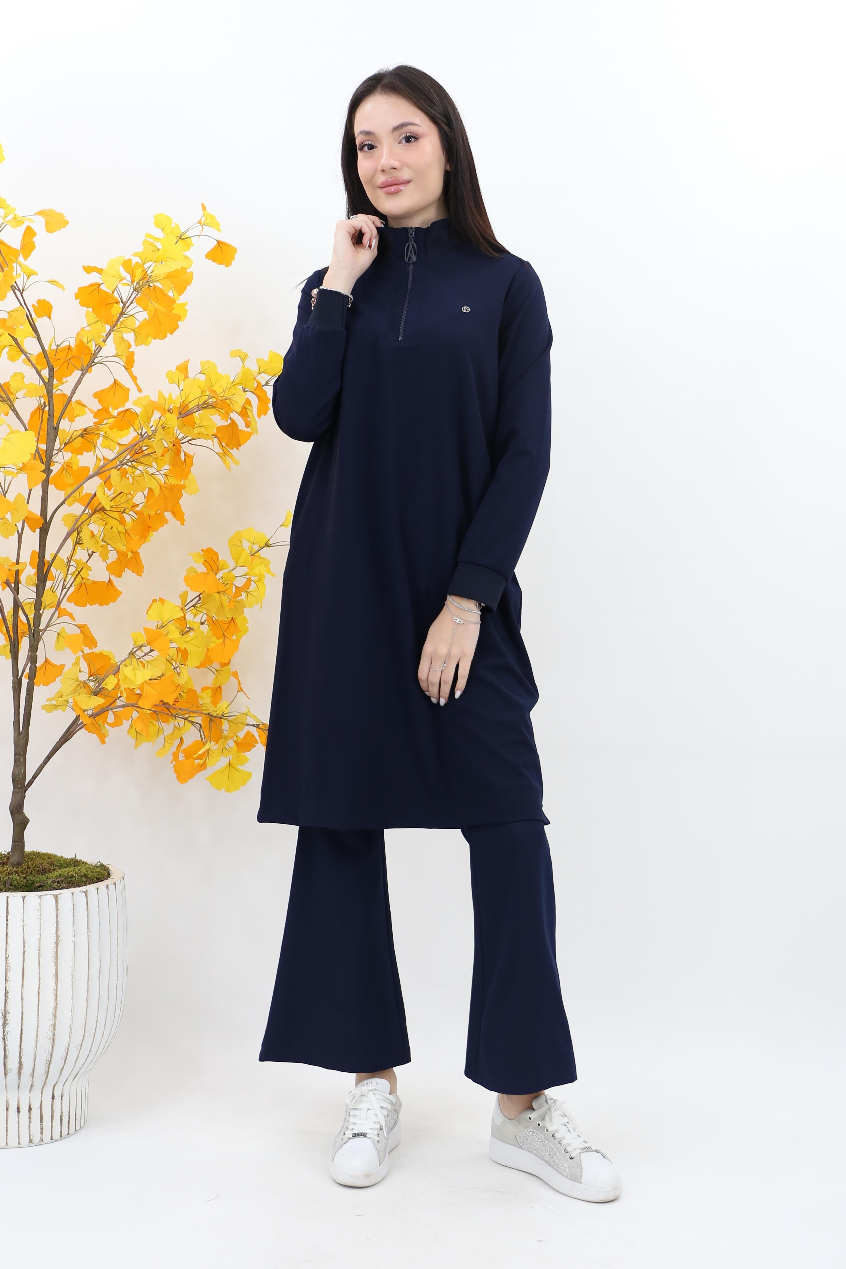 Armine  Dik Yaka Fermuarlı Basic Tunik 25kt456 - Lacivert